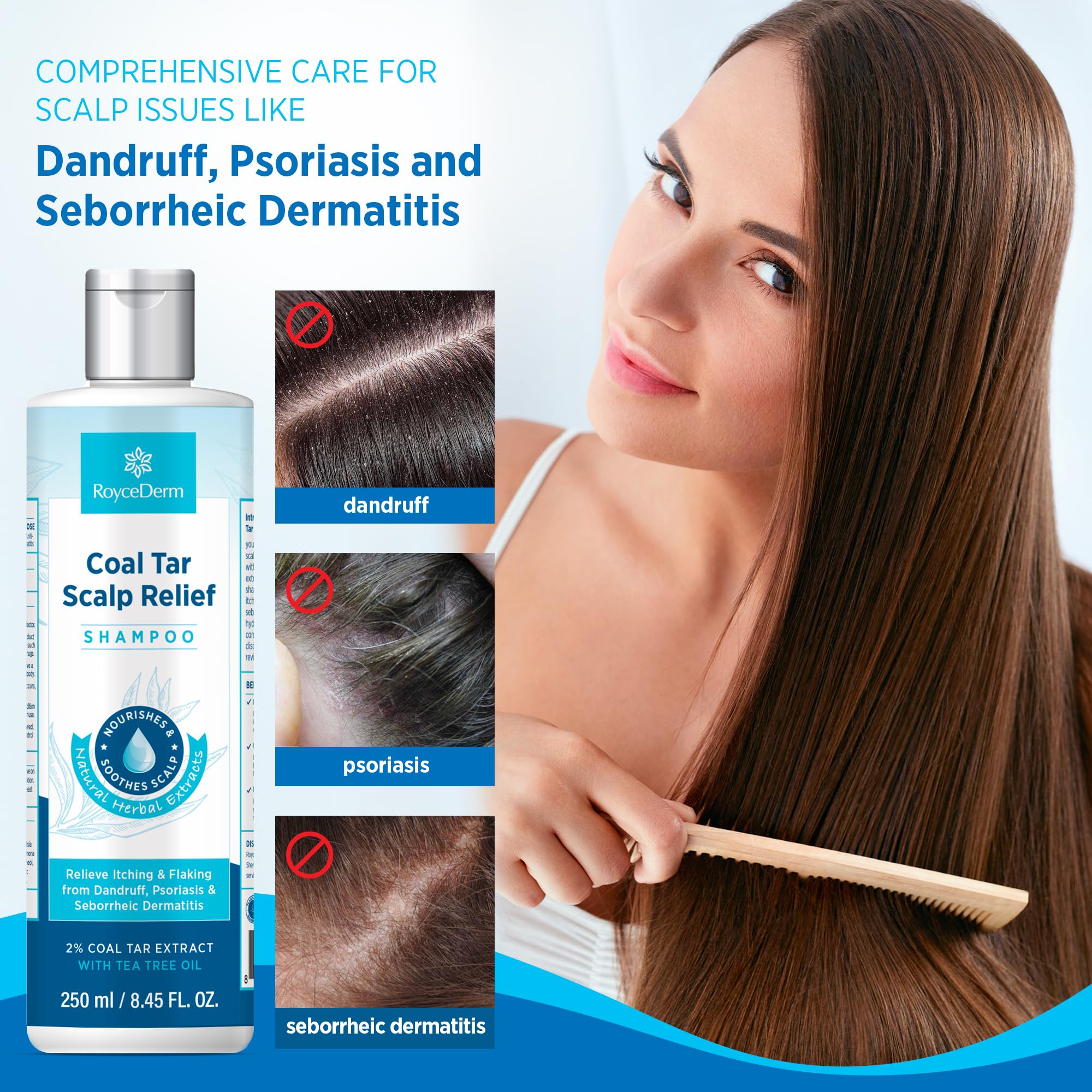 Roycederm Medicated Psoriasis Shampoo: 2% Coal Tar Extract Gel for Scalp Relief - Targets Folliculitis, Seborrheic Dermatitis with Hydrating & Natural Fragrance