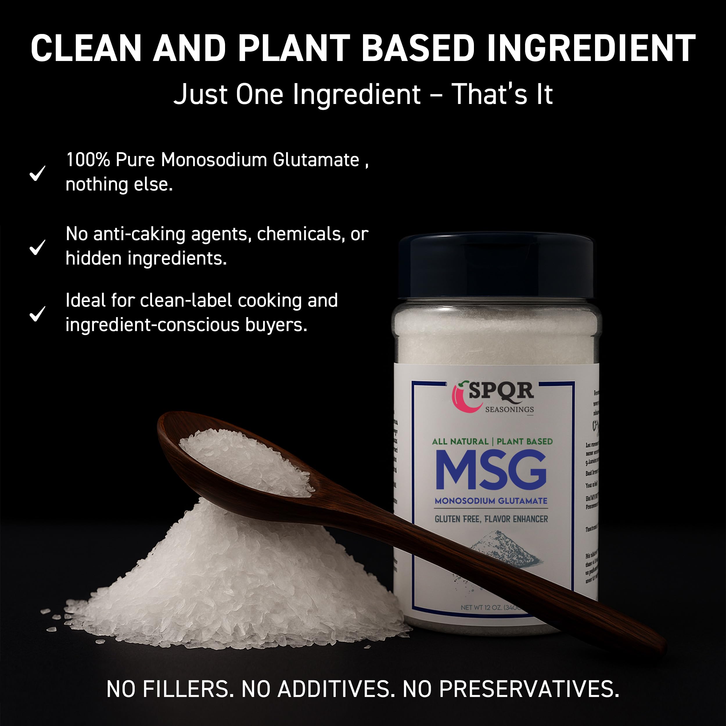 Plant Based MSG Seasoning Monosodium Glutamate XL 12 Ounce Bottle Gluten Free Restaurant Grade Flavor Enhancer by SPQR Seasonings