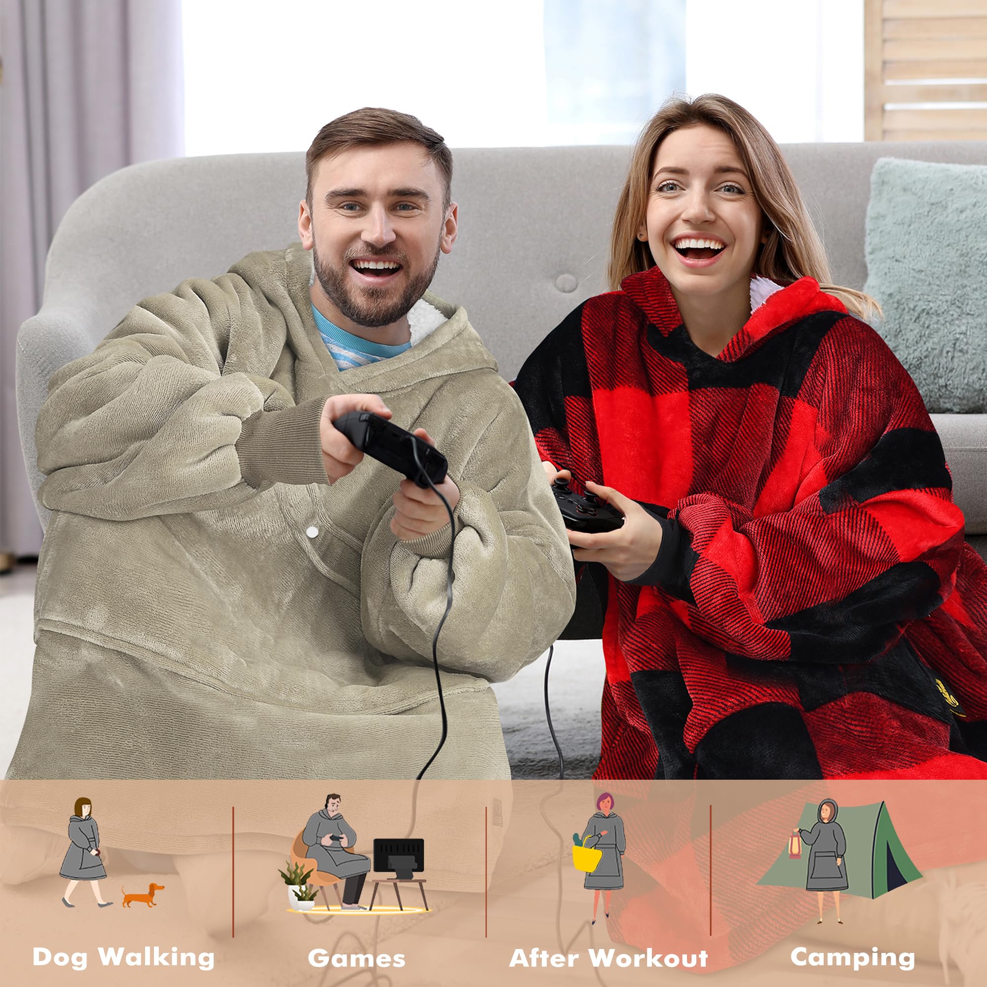 Tirrinia Red Plaid Oversized Hoodie Blanket Sweatshirt Comfortable Sherpa Giant Wearable Blankets Gift for Adults Men Women Teenagers Wife Girlfriend