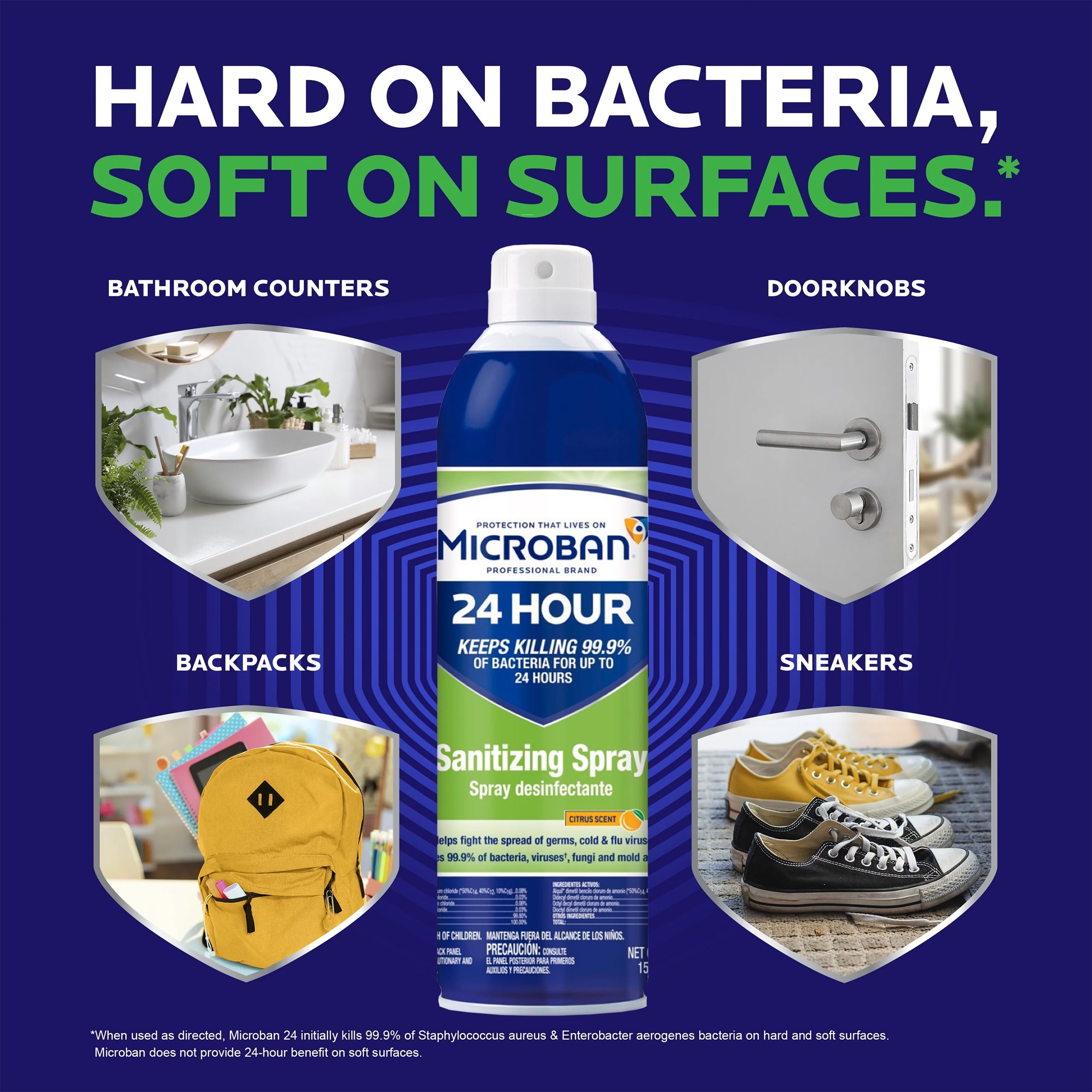 MICROBAN 24 Hour Sanitizing Spray, 6 cans, 15 fl oz Each