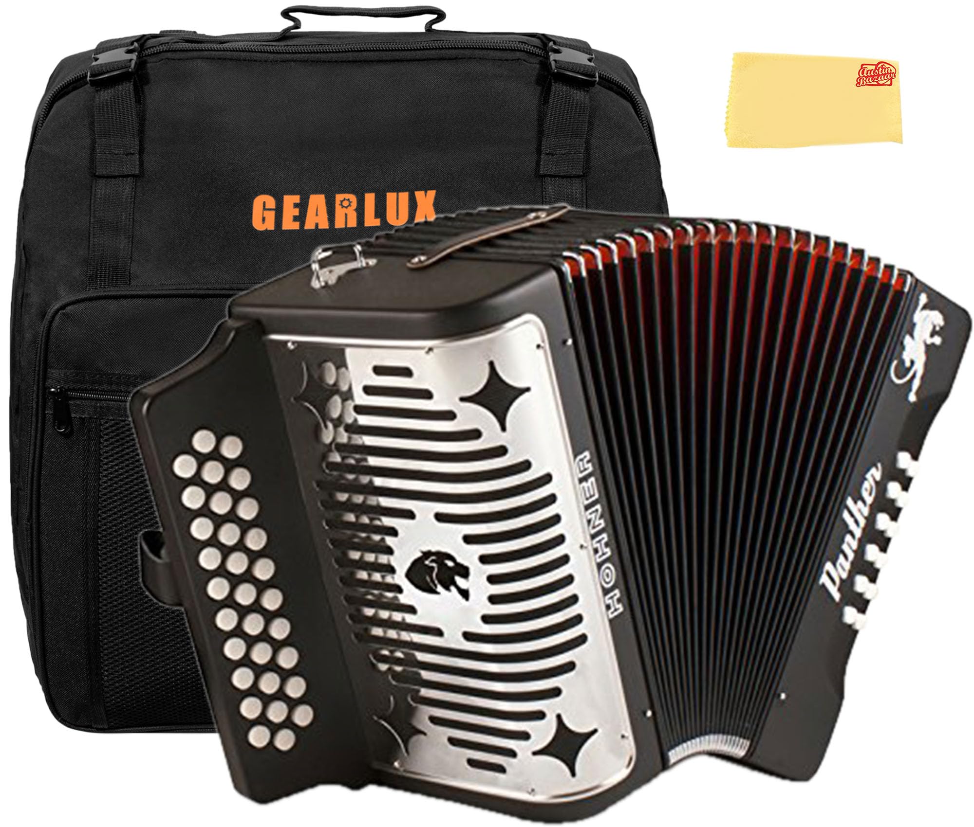 Hohner Panther Diatonic Accordion - Keys G/C/F Bundle with Gig Bag and Austin Bazaar Polishing Cloth