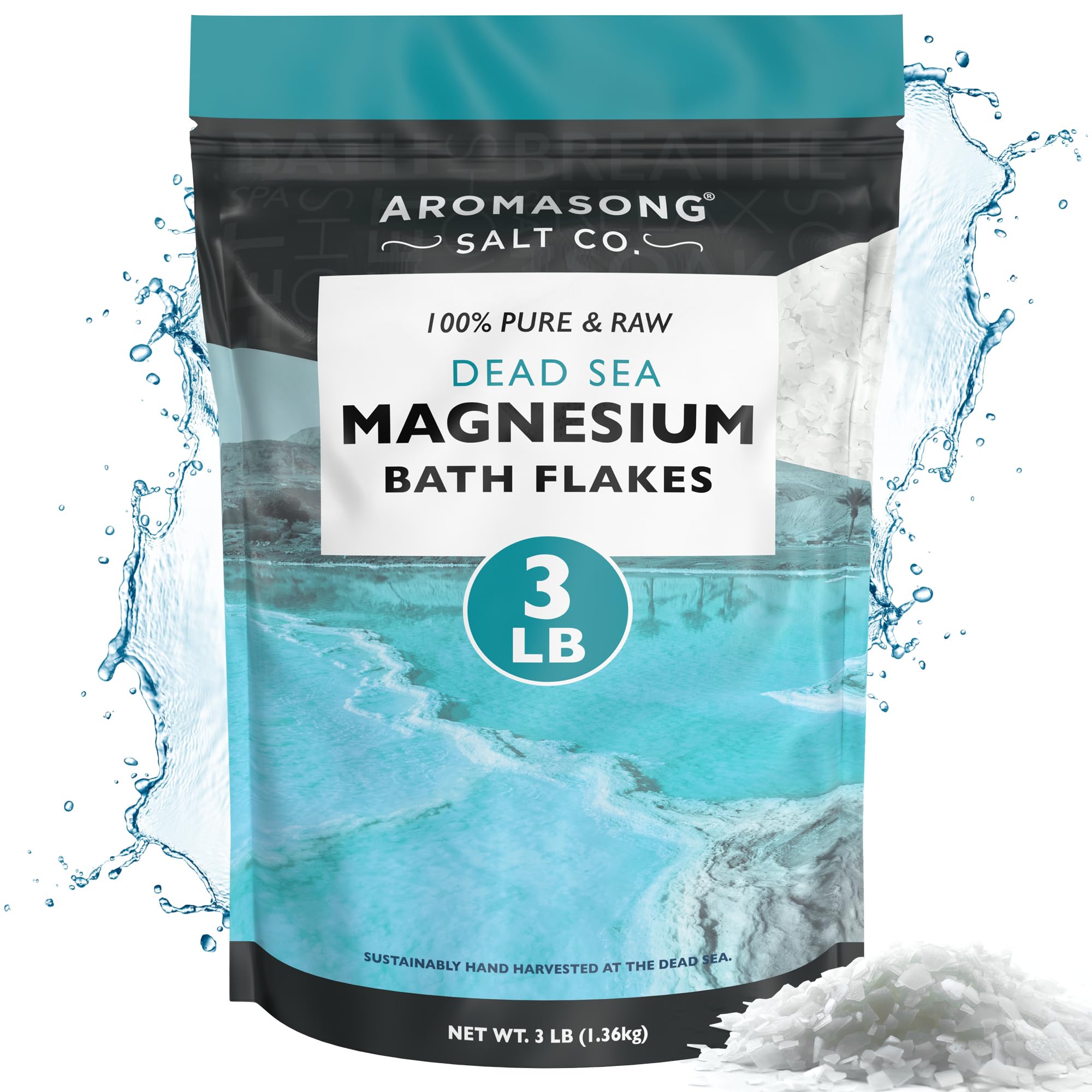 Aromasong Magnesium Flakes for Bath from The Dead Sea- 3 LB Resealable Pack Magnesium Chloride Flakes -Organic Bath Salt Muscle Relaxing Mineral Soak (Packaging May Vary)