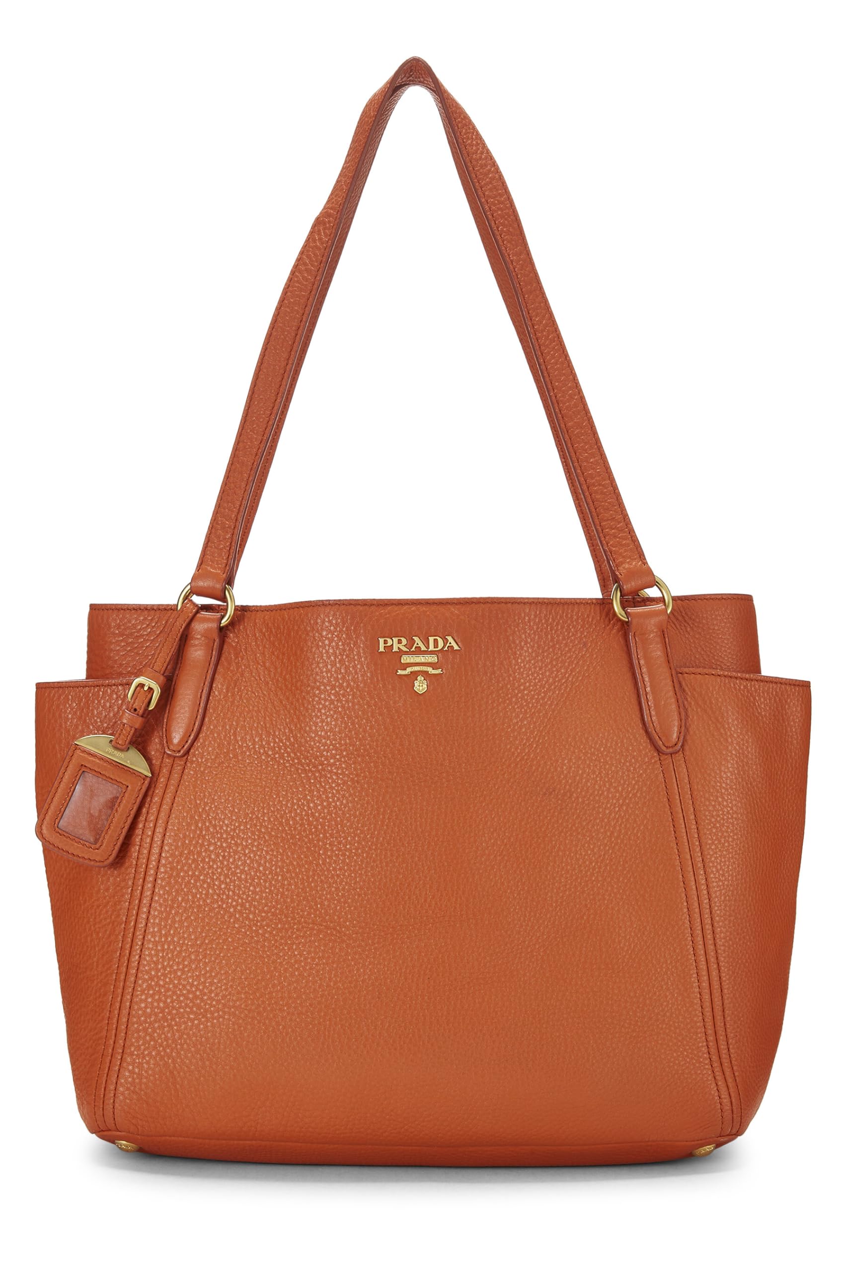 Prada, Pre-Loved Orange Vitello Daino Side Pocket Tote, Orange