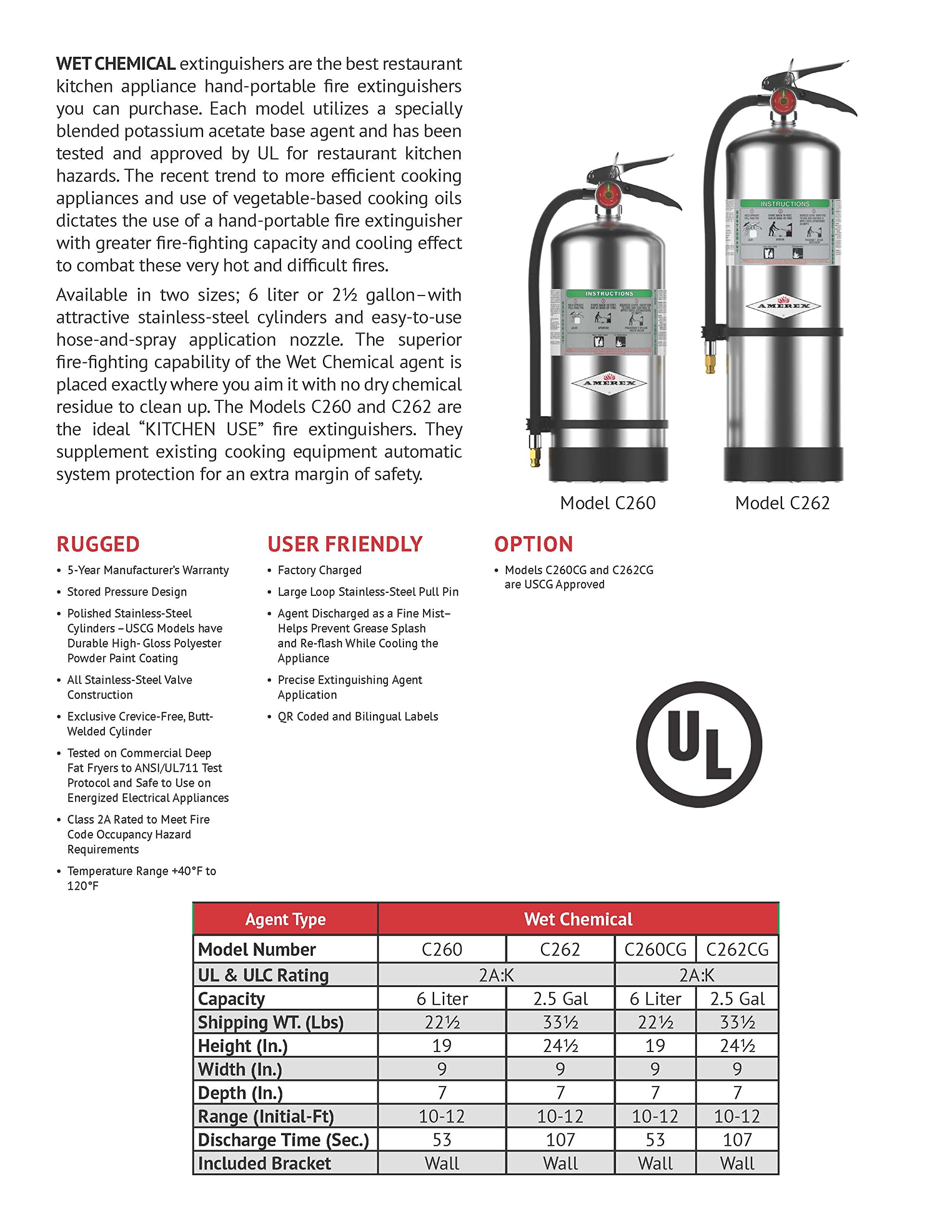 Amerex C260 Class K fire extinguisher for Kitchen Use