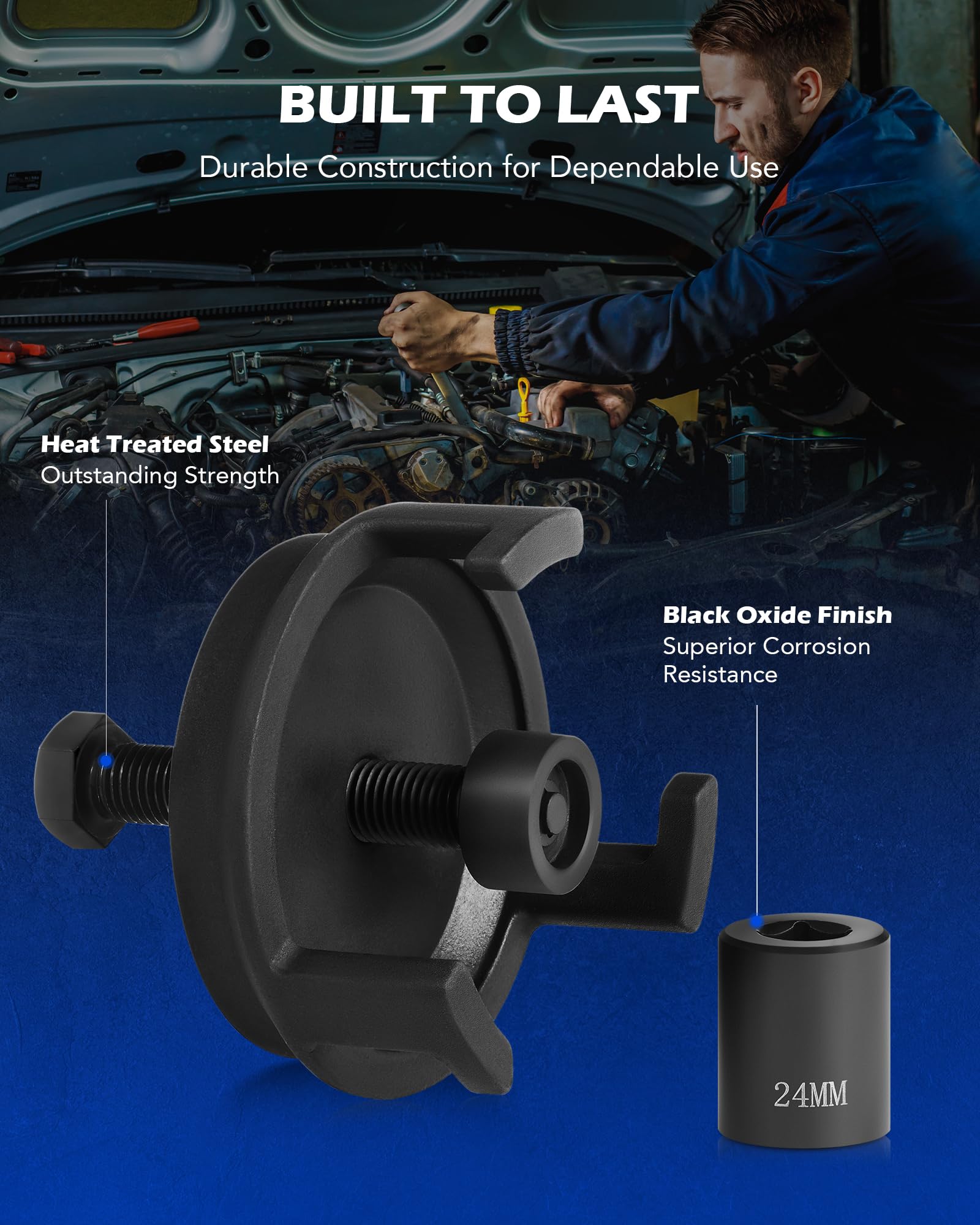 Orion Motor Tech Harmonic Balancer Puller for Engine Balancer Removal Replacement, LS Crank Pulley Puller Compatible with GM Chrysler Jeep Dodge, Harmonic Damper Puller with 24MM Socket