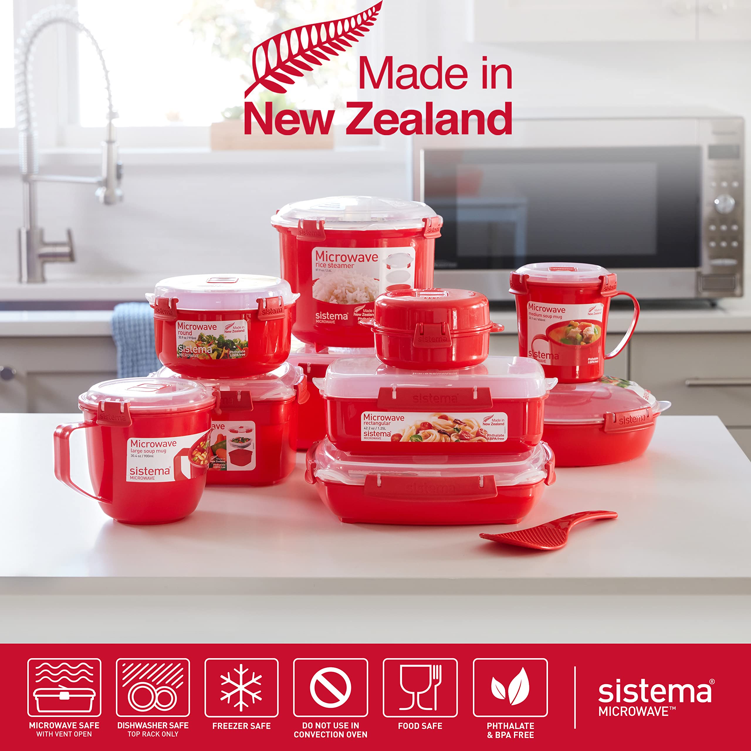 Sistema Microwave Food Storage Containers with Steam Release Vent, Dishwasher Safe Red