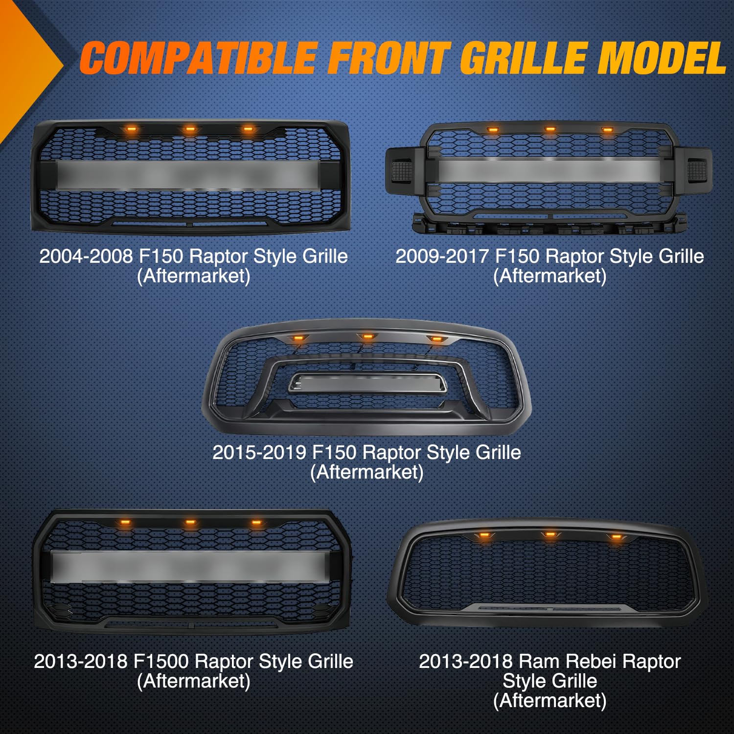 Nilight Front Grille Marker Light 3PCS 4LED Amber LED Light Smoked Lens Waterproof Compatible with 2004-2019 Ford F-150 Raptor and 2013-2018 Dodge Ram 1500 Raptor Aftermarket Grille