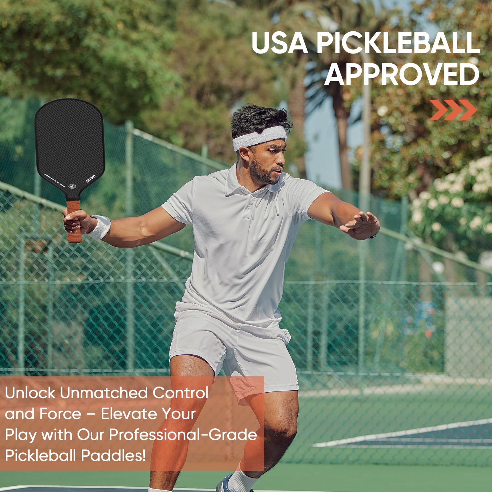 Pickleball Paddle - 3K Raw Carbon Fiber Surface (CFS) + Carbon Abrasion Surface (CAS) with High Grit & Spin, Sure-Grip Elongated Handle, Pickle Ball Paddle with 16mm Polypropylene Honeycomb Core