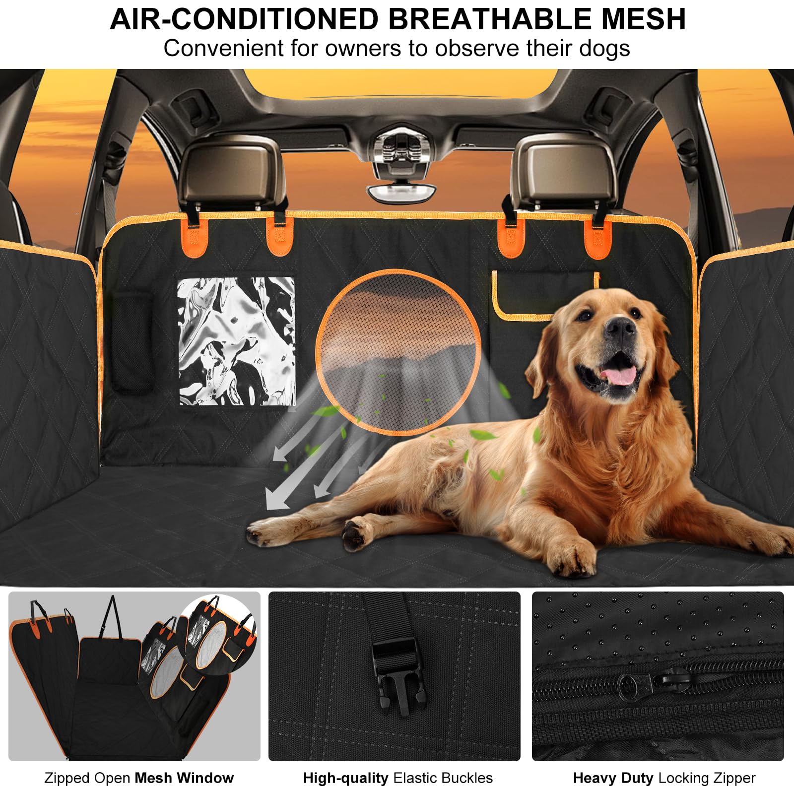 Back Seat Extender for Dogs with Hard Bottom , Dog Car Seat Cover Holds 460lbs for Car,Sturdy Backseat Extender for Dogs, Nonslip Waterproof Dog Hammock for Car Dog Car Bed for Car, SUV, Truck