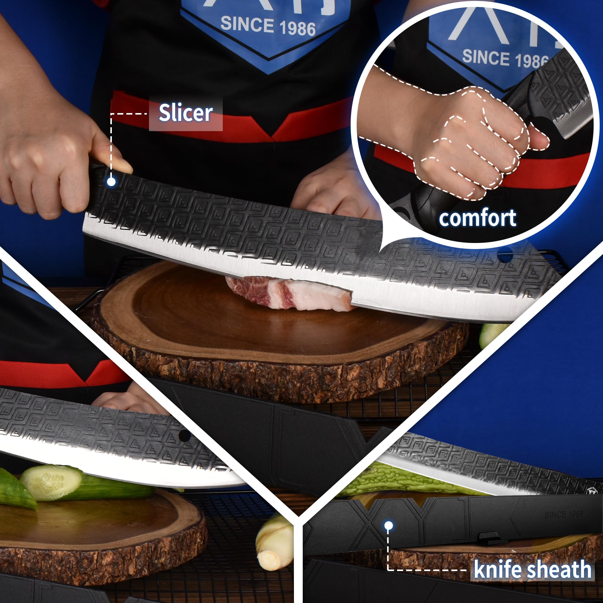 XYJ Japanese Chef Knife Set Professional,Slice Cooking Knife,Camping Kitchen Knives With Cover,Butcher Carving Brisket Knives,Full Tang (Slicing Knife)