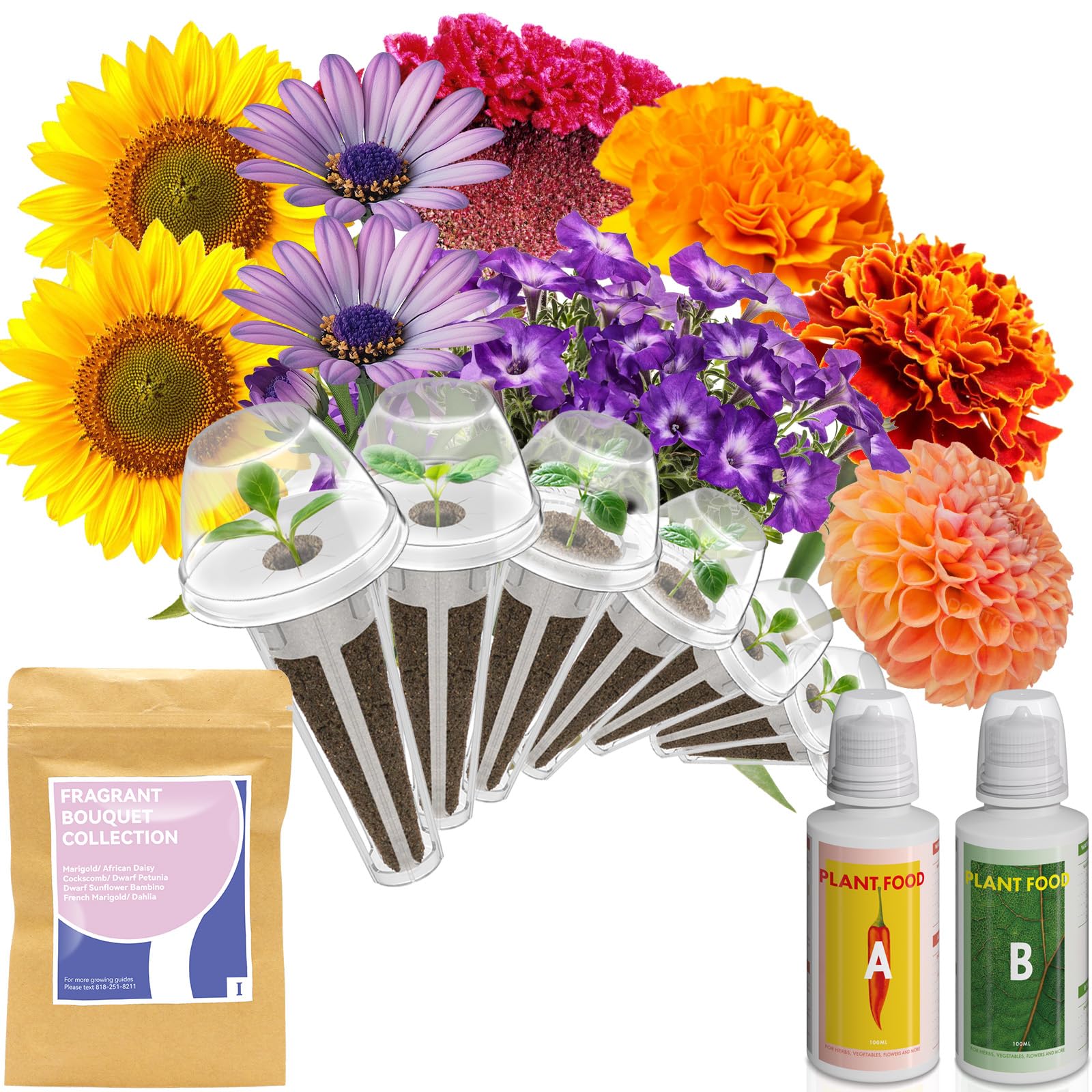 inbloom Fragrant Bouquet Seed Pod Kit for AeroGarden, iDoo, Ahopegarden, GARDENCUBE, 7 Pods (350+ Flower Seeds with Sunflower, Petunia, Mexican Marigold, Cockscomb, French Marigold, Dahlia)