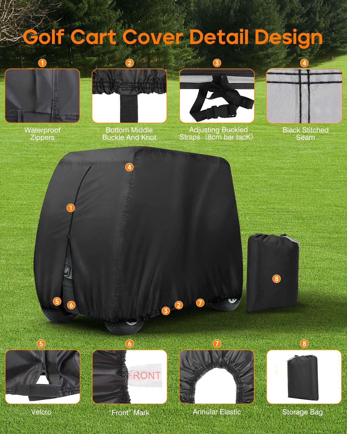 Golf Cart Cover 4 Passenger Heavy Duty, 420D Waterproof Golf Cart Covers Extended Roof Compatible with EZ GO Club Car Yamaha Golf Carts, Outdoor Dustproof 4 Seat Club Car Cover (Up to 112 Inch)