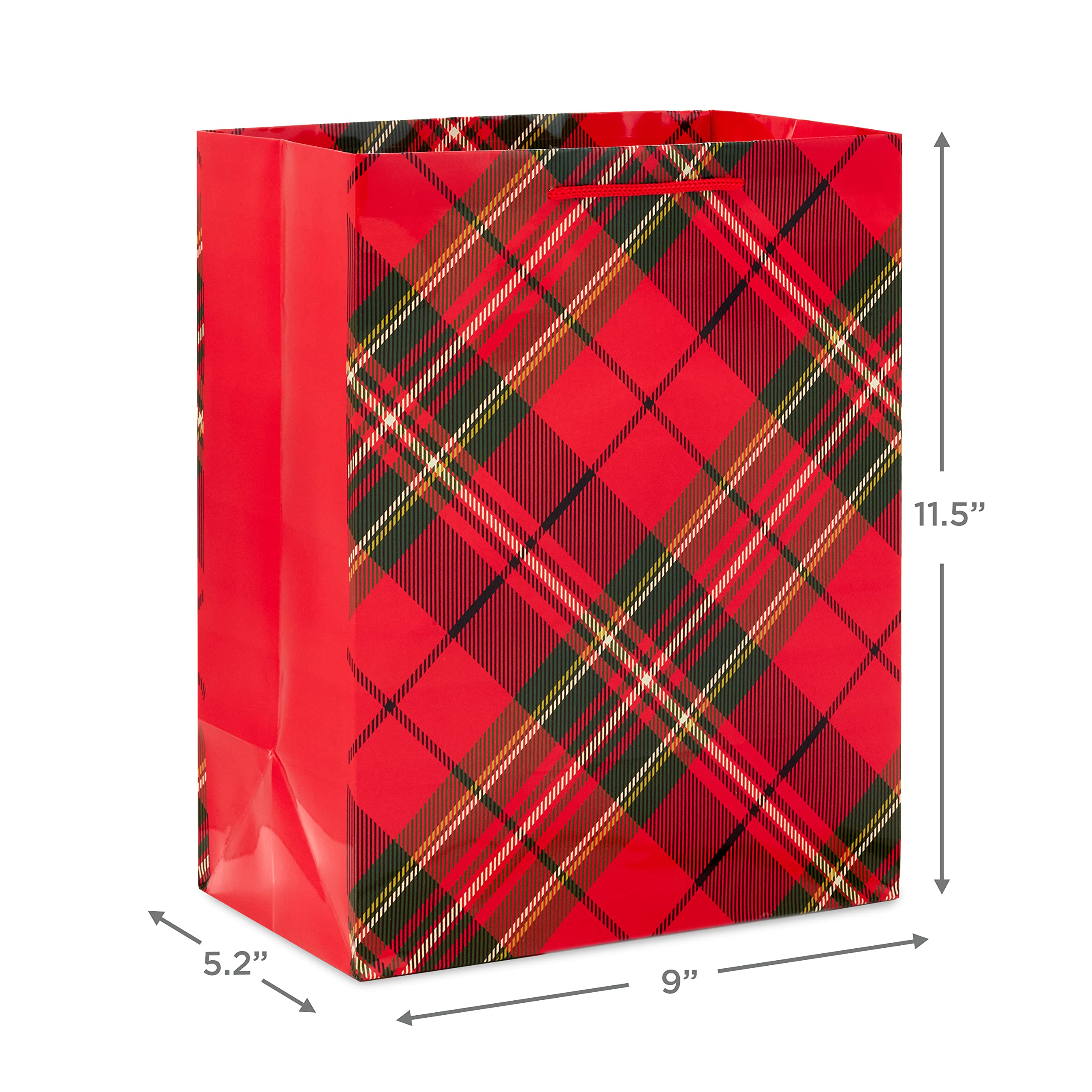 Hallmark Image Arts 11" Large Christmas Gift Bags (6 Bags: Tartan Plaid, Snowy Tree, Red and Green Ornament) for Coworkers, Teachers, Family