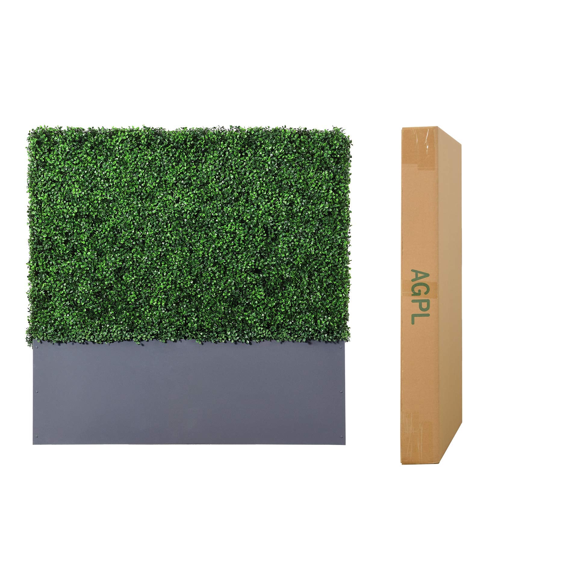 AGPL Upgraded Artificial Boxwood Hedge Wall with Gray Color Planter Room Divider and Privacy Wall Backdrops (48" H 48" W 12" D)