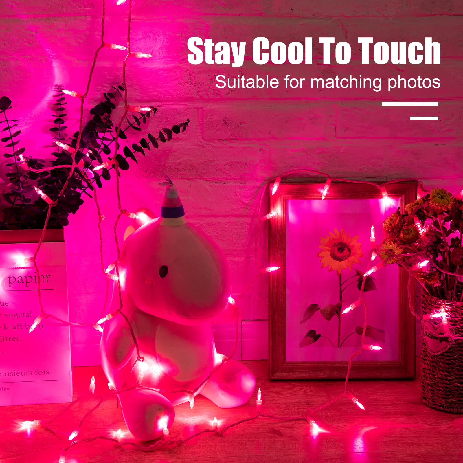 Pink Mini Christmas Lights - 39 Feet 100 LED Fairy String Lights with 8 Lighting Modes Waterproof Connectable for Indoor Outdoor Xmas Tree Garland Wreath Holiday Valentine's Day Decoration