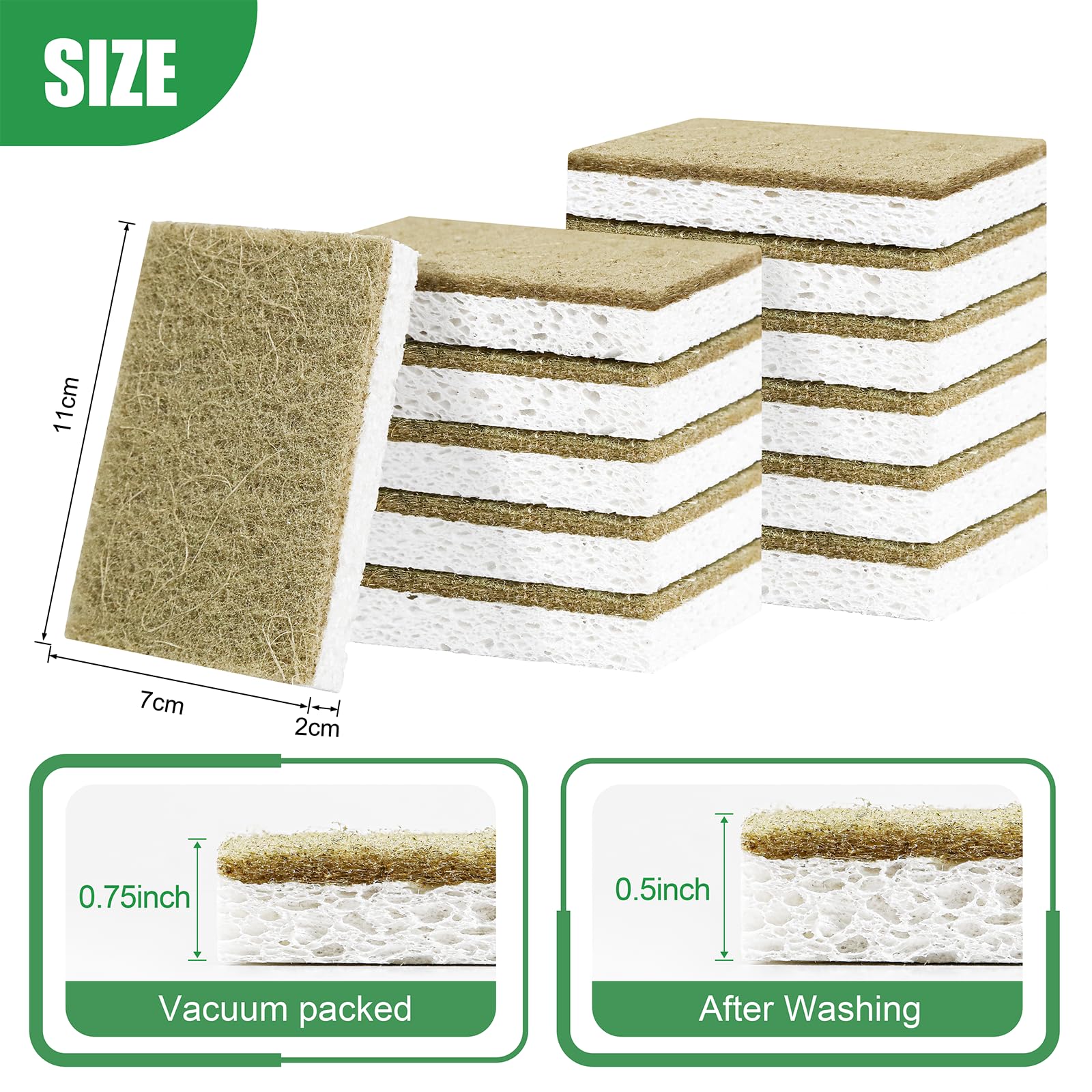 RNOAFMU Natural Kitchen Sponges, 12 Pack Non-Scratch Sponges for Dishes, Biodegradable Scruber Sponges Kitchen for Cleaning, Household