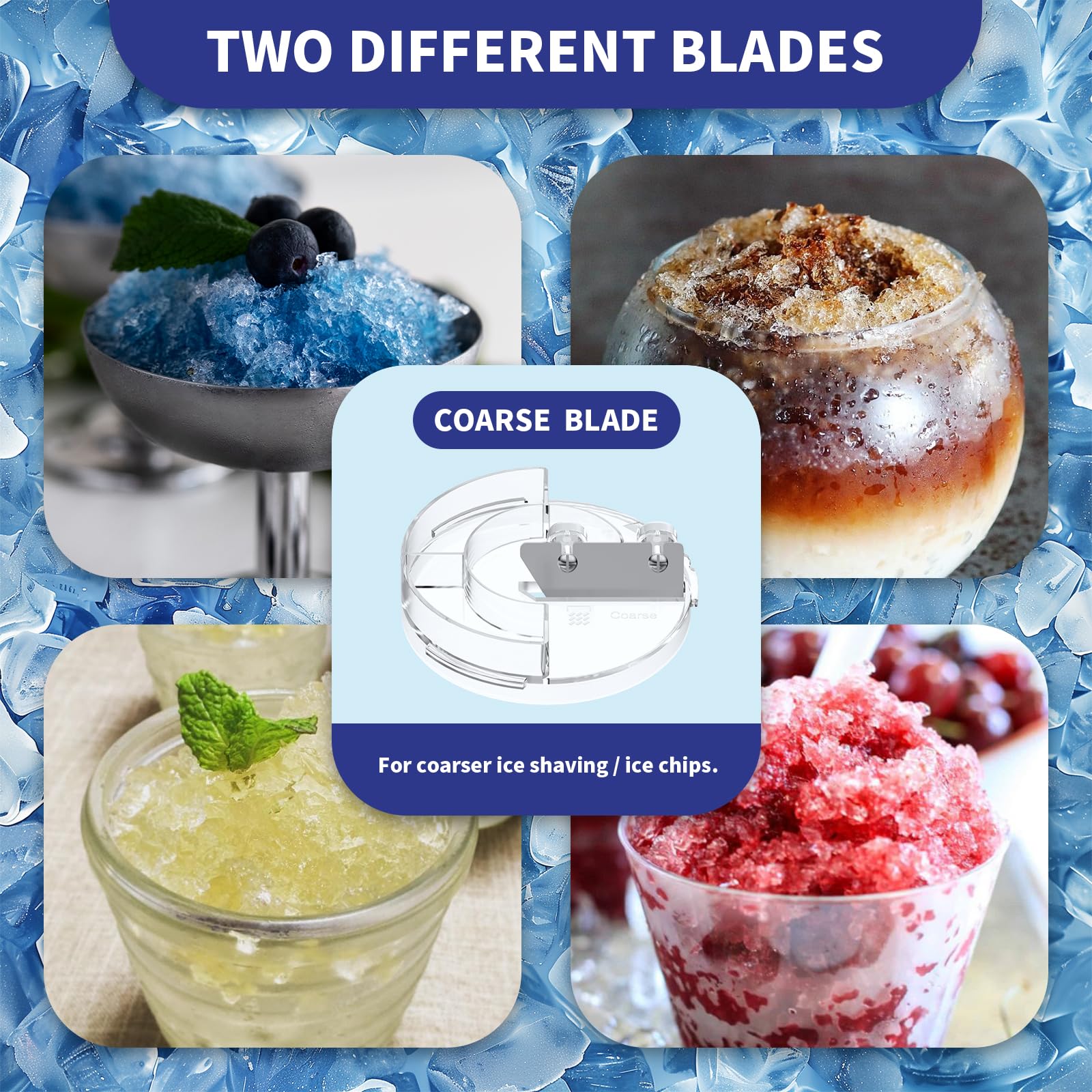 Shave Ice Attachment for KitchenAid Stand Mixer, Snow Cone Shaved Ice Machine, with Coarse and Fine Blades, 8 Ice Molds