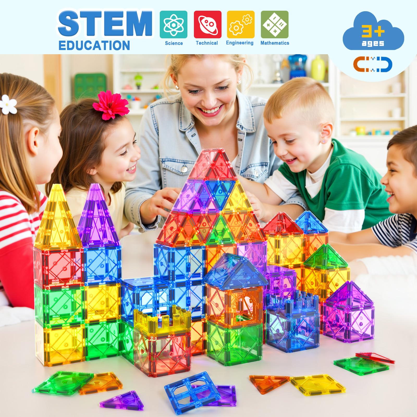 Magnetic Tiles Toys for 3 Year Old Boys and Girls Magnetic Building Blocks STEM Learning Toys Sensory Montessori Toys for Toddlers Kids