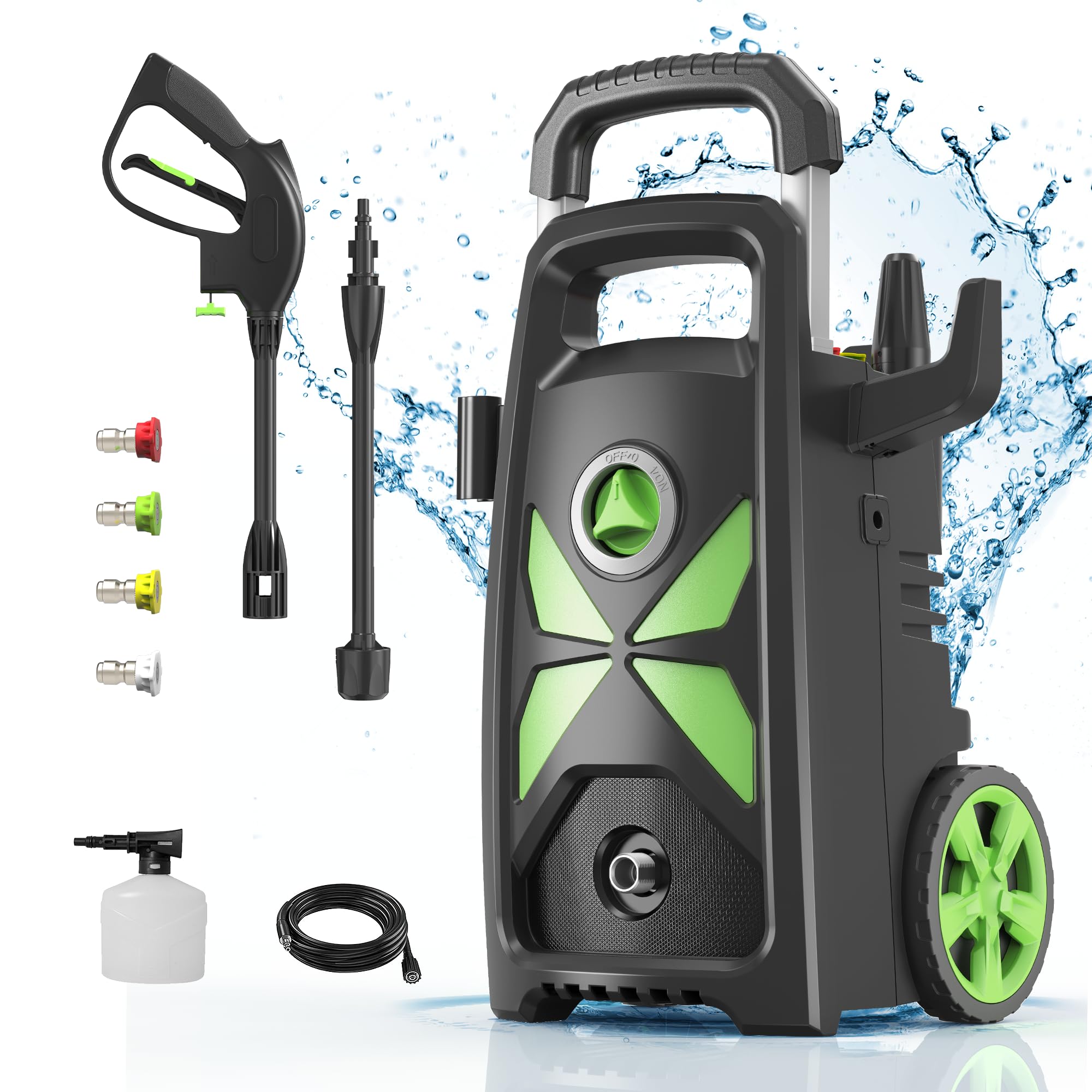 Electric Pressure Washer, SWIPESMITH 3800 Max PSI, 2.6 GPM Power Washer Machine with Hose Reel,4 Quick Connect Nozzles, Foam Cannon, for Cars, Patios, and Floor Cleaning (Dark Green)