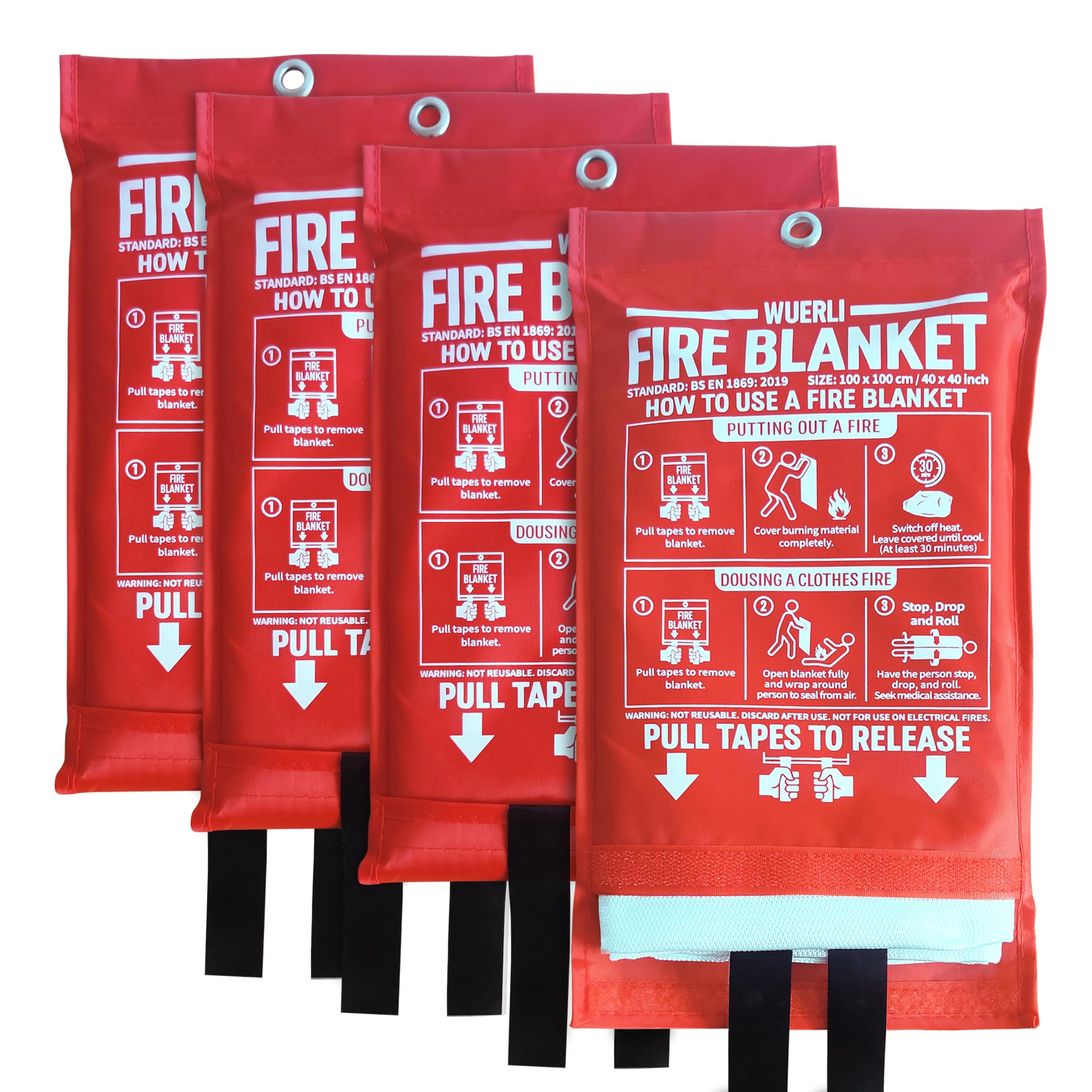 WUERLI Fire Blanket for Home and Kitchen, 40" x 40", 4 Pack, Emergency Fire Blanket