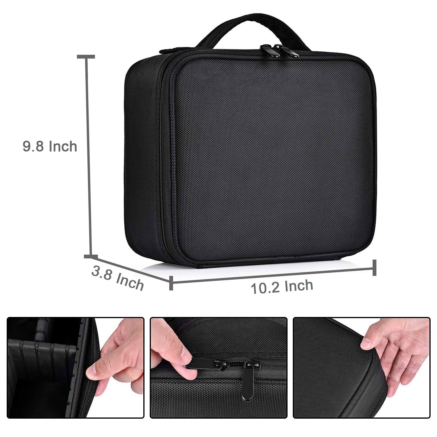 Bvser Travel Makeup Case, Cosmetic Train Case Organizer Portable Artist Storage Makeup Bag with Adjustable Dividers for Cosmetics Makeup Brushes Toiletry Jewelry Digital Accessories - Black