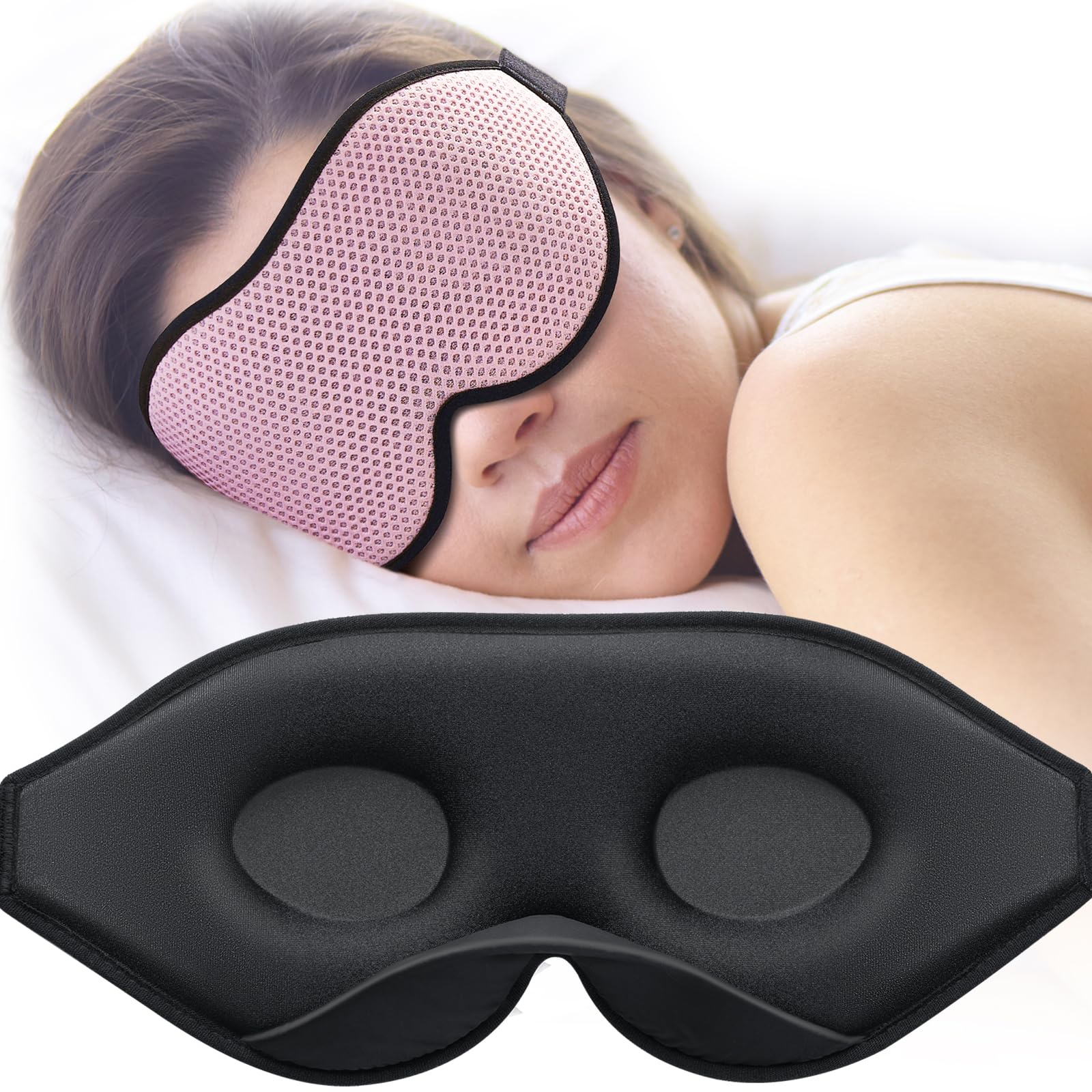 MABAO Sleep Mask for Side Sleeper, Eye Mask for Sleeping Women Men, 3D Contoured Cup No Eye Pressure 100% Light Blocking Sleeping Mask with Adjustable Strap Night Blindfold Flight, Travel, Nap, Pink