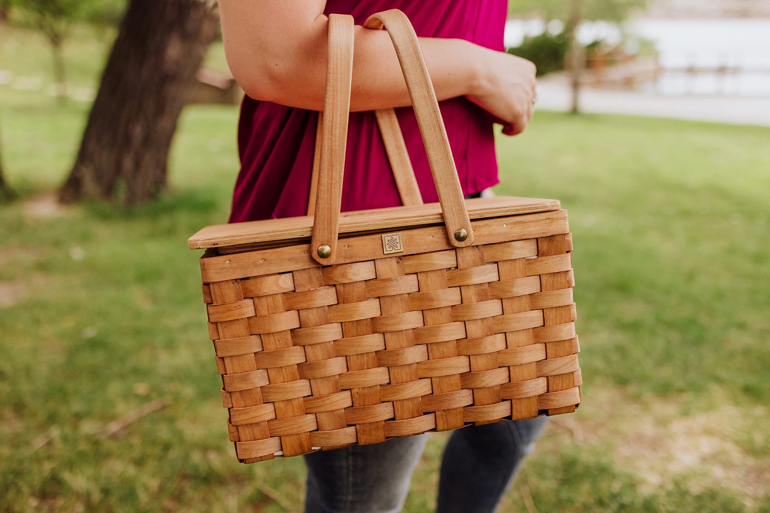 PICNIC TIME Poppy Personal Picnic Basket, Insulated Bag, Retro Lunch Box, One Size, Beige