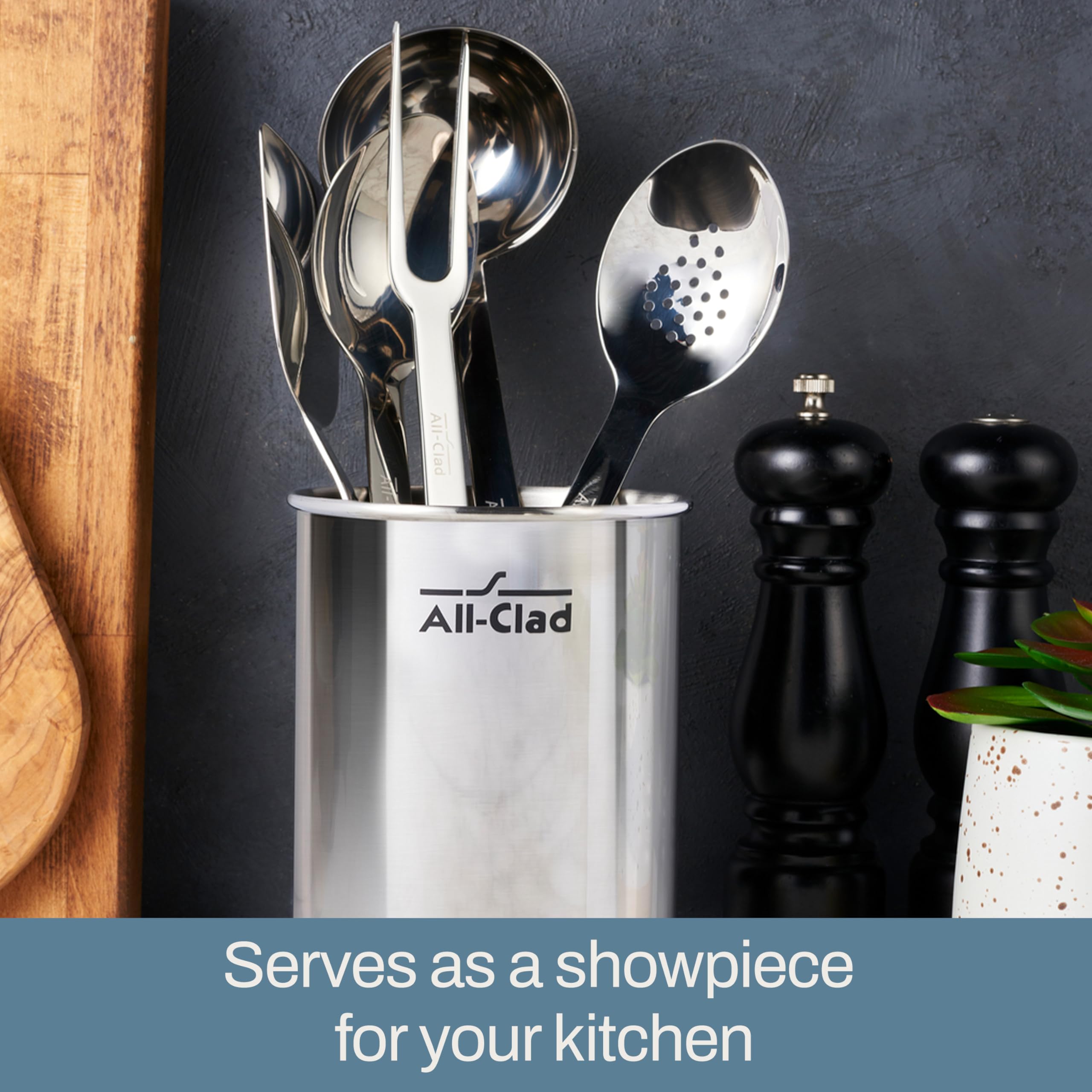 All-Clad Professional Stainless Steel Kitchen Gadgets and Caddy 5 Piece Kitchen Tools, Kitchen Hacks Silver