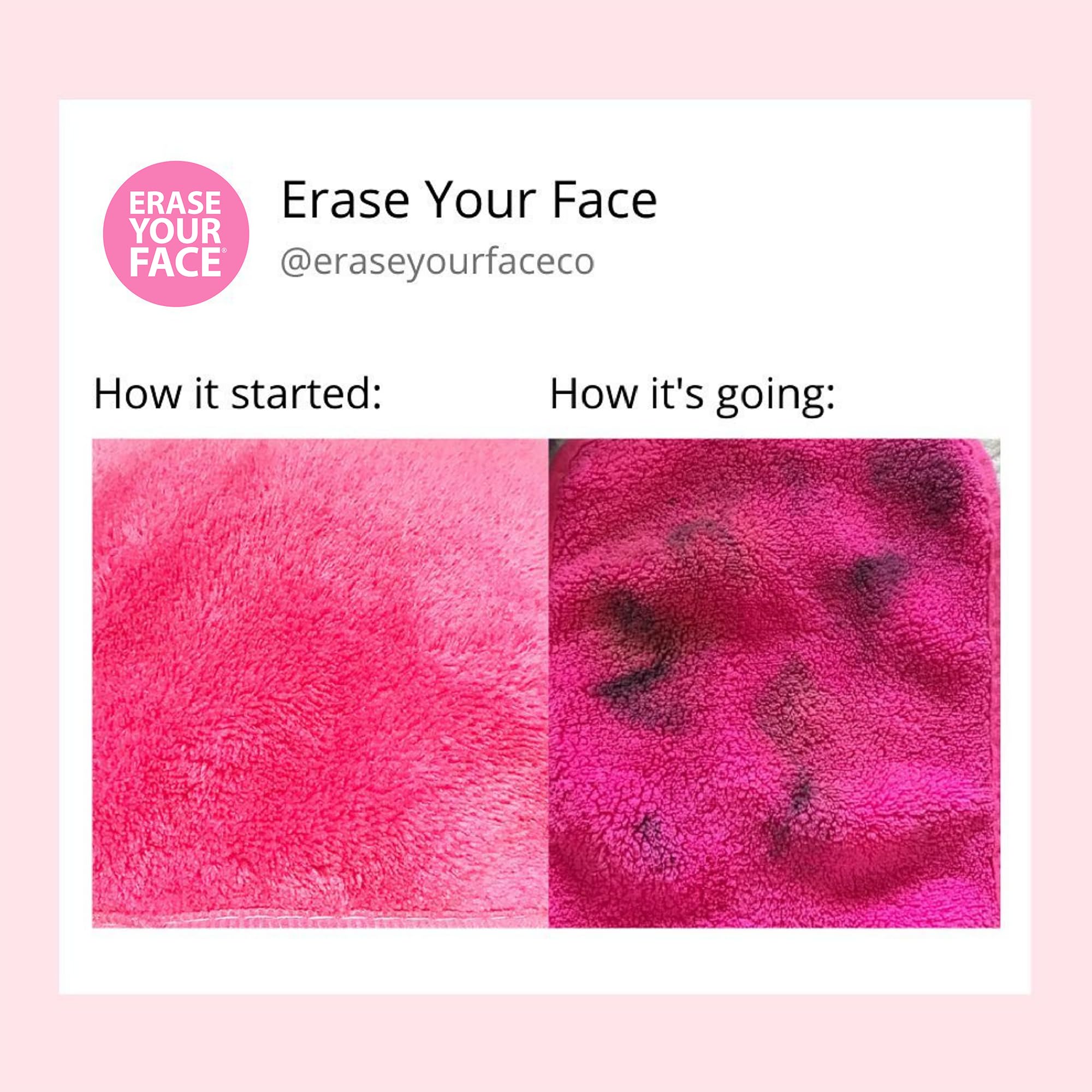 ERASE YOUR FACE Makeup Remover Cloths - Reusable Microfiber Face Towels to Cleanse & Remove Makeup - Water Activated, Dual-Sided Design for Easy Use (4 Count)