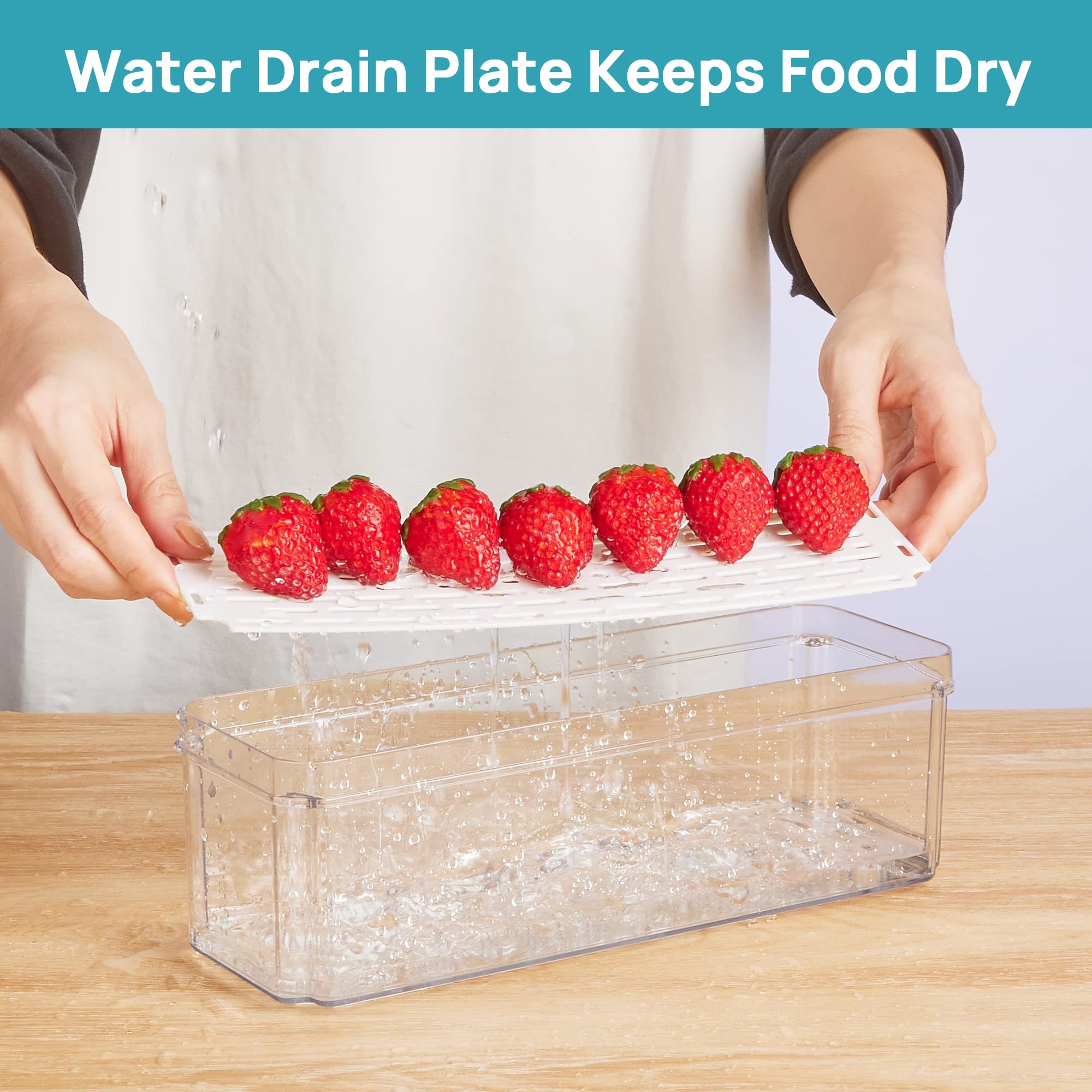 Vtopmart Set of 7 Fridge Organizer, Stackable Fruit Storage Containers for Fridge with lids, BPA-Free Refrigerator Organizer Bins with Drain Tray for Vegetables, Fruits, Food, Drinks