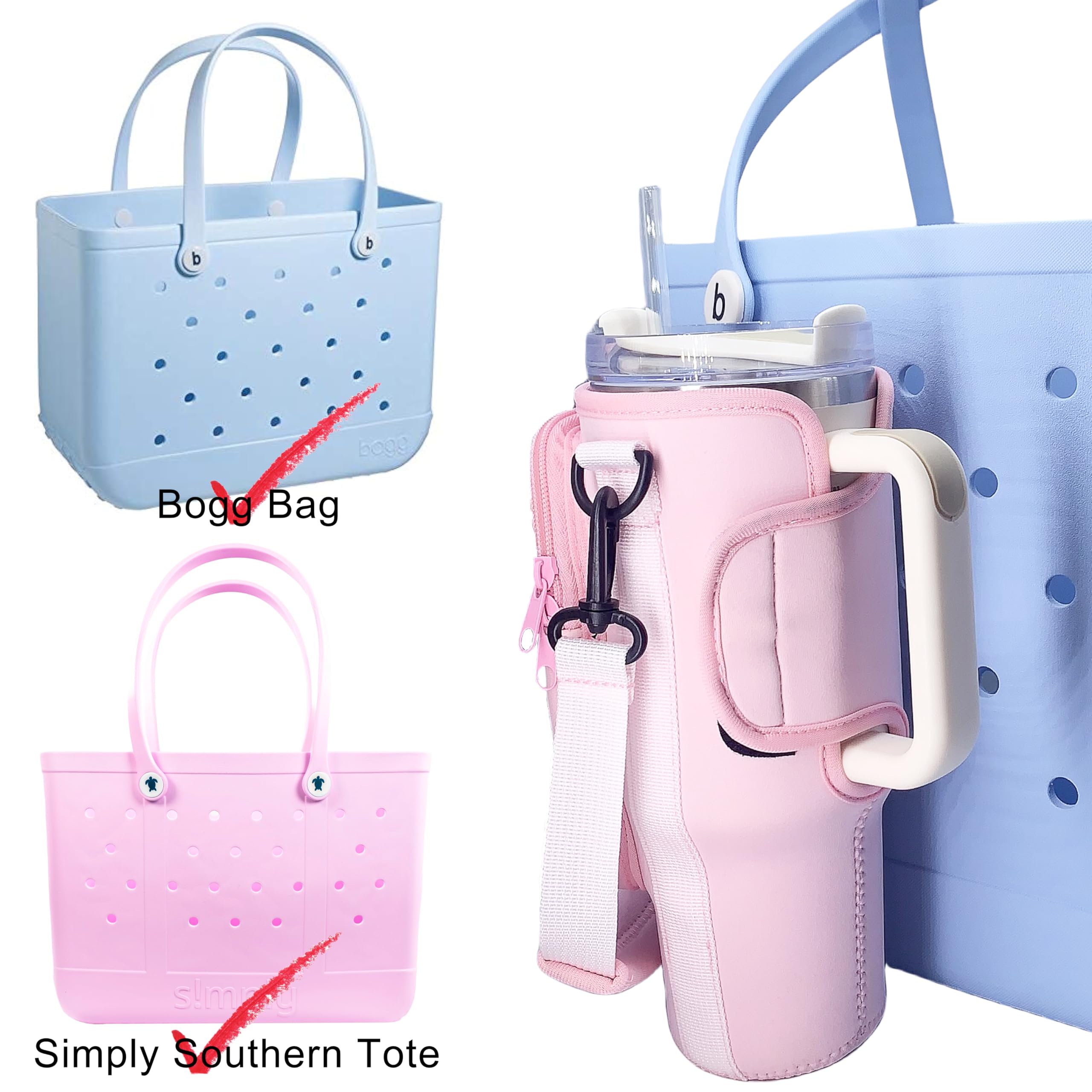 dtylean Bogg Bag Stanley Cup Holder with Pouch, Compatible with Bogg Bag/Simply Southern Totes Accessories (Pink)