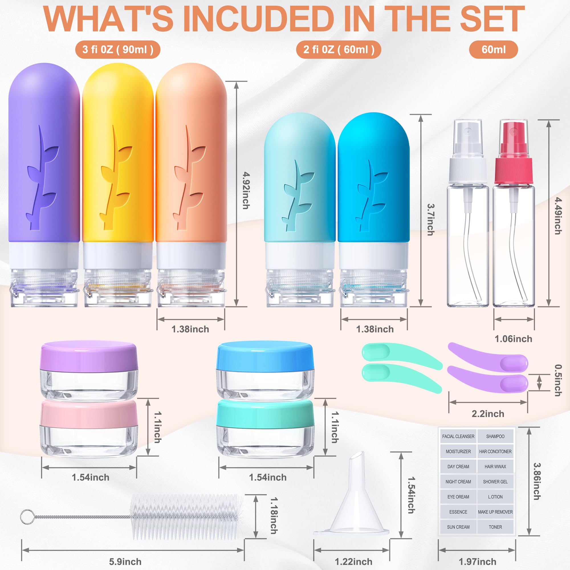 19 Pack travel Bottles for Toiletries, Silicone TSA Approved Travel Size Containers for toiletries Leak Proof Refillable Travel Essentials for Shampoo Conditioner Lotion toiletry bottles