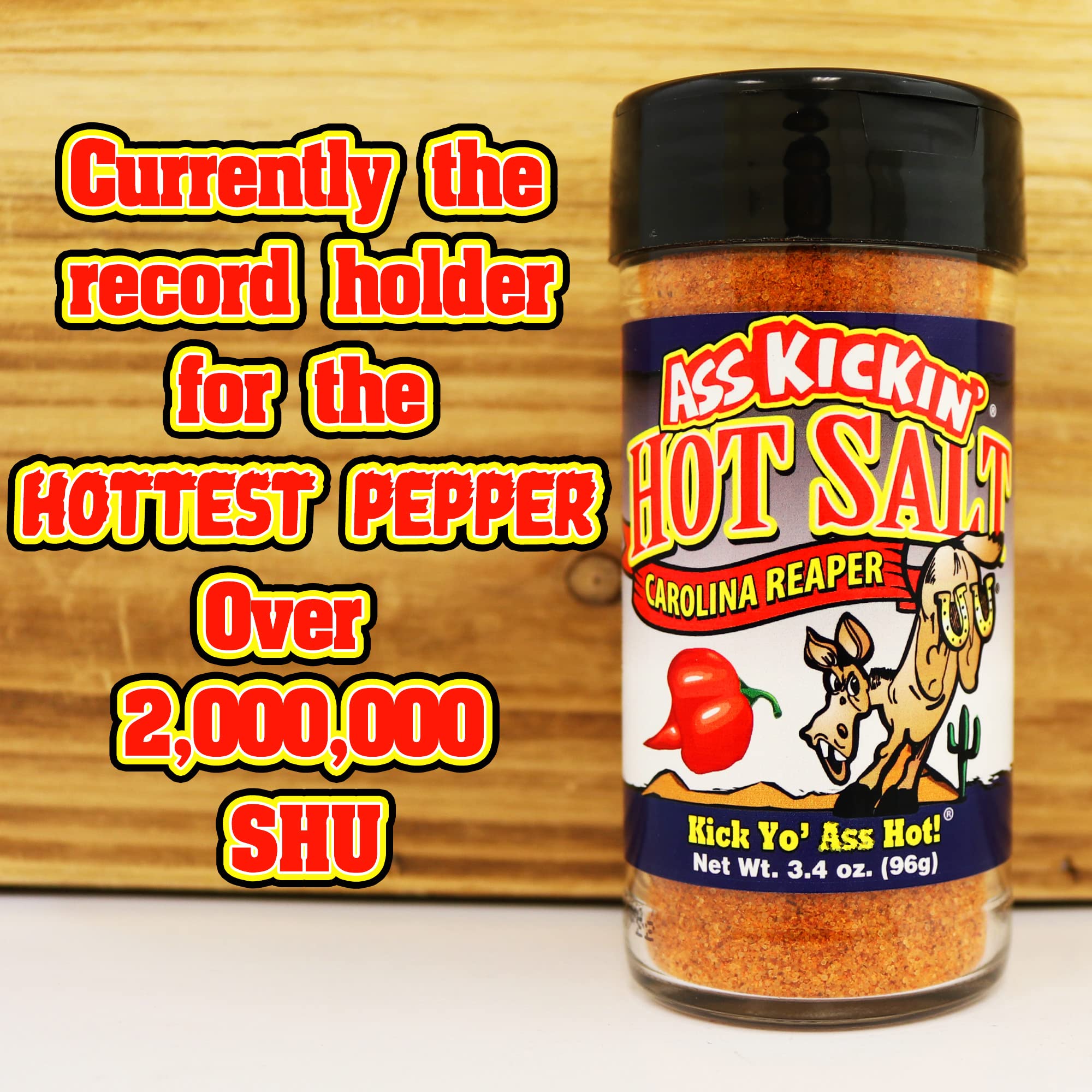 ASS KICKIN' Hot Spicy Carolina Reaper Pepper Salt – 3.4oz. Shaker Jar - Perfect Flavored Salt for Popcorn Seasoning, Margarita Salt and French Fry Seasoning - Premium Gourmet Gift