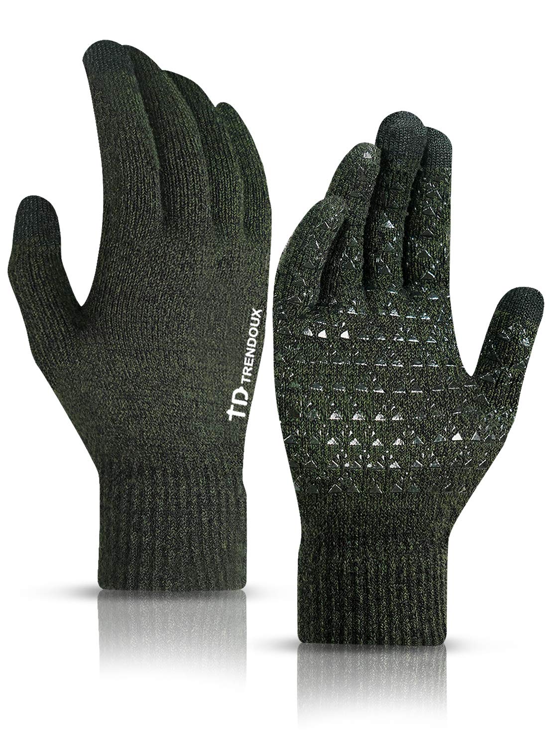 TRENDOUX Mens Winter Gloves, Glove for Women Cold Weather with Touch Screen Fingers - Non-Slip Grip - Thermal Liner - Elastic Cuff - Stretchy Material - Driving Running Texting - Midnight Green - L