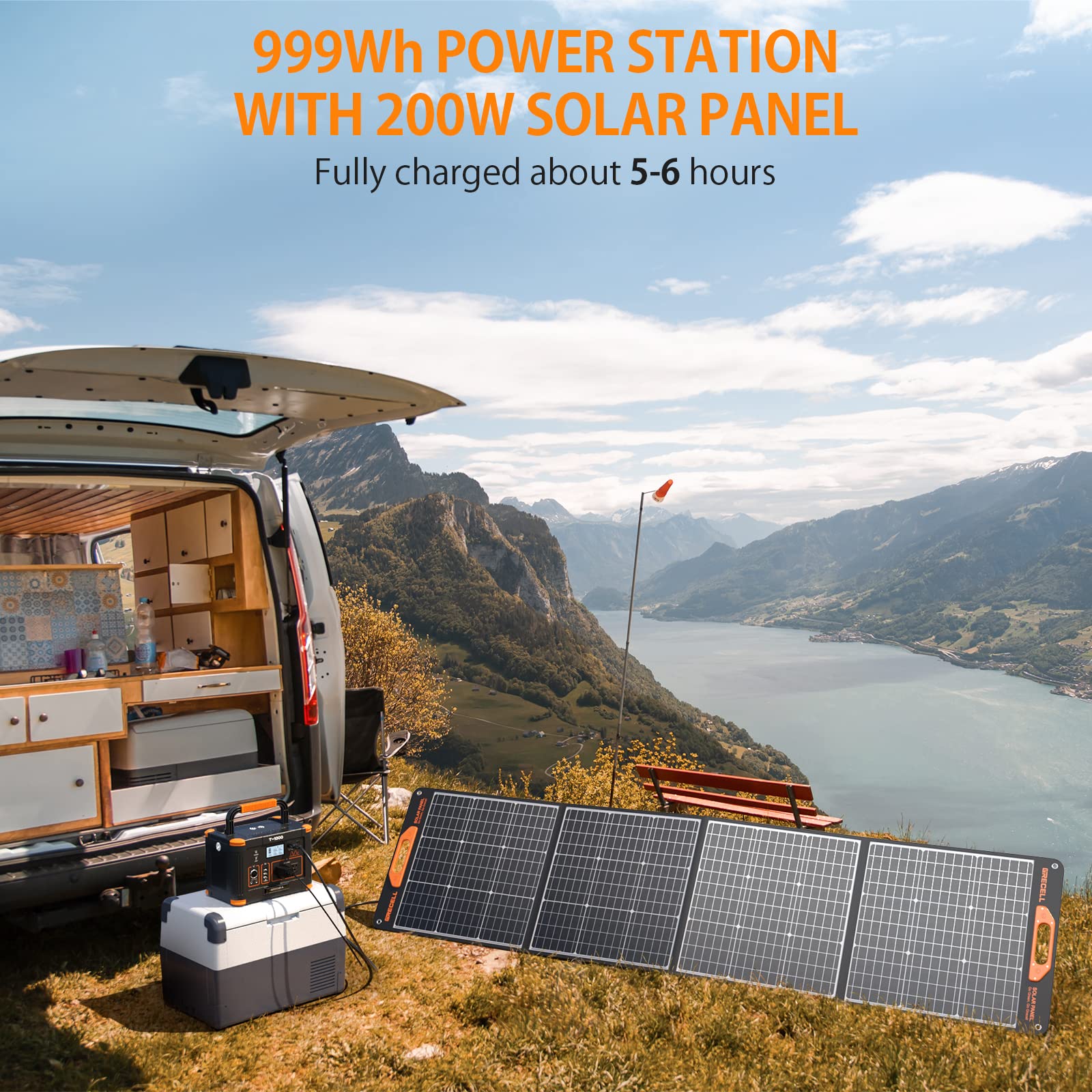 GRECELL 1000W Solar Generator with 200W Portable Solar Panel, 999Wh Portable Power Station Solar Powered Generator Lithium Battery Backup USB-C PD 60W for Outdoor Camping RV Off-grid Home Emergency