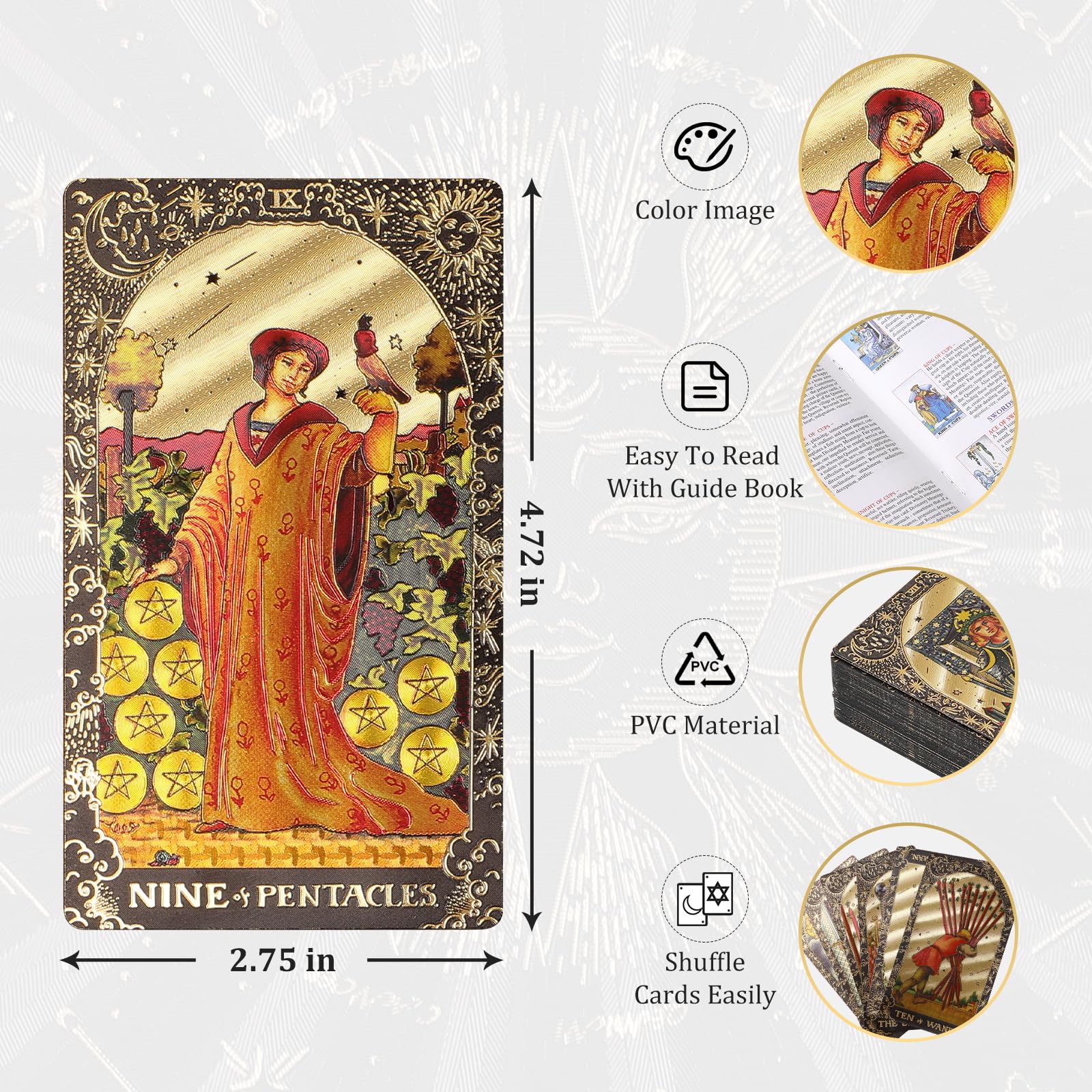 KIINO 78 Black Gold Tarot Cards with Guide Book Tarot Deck PVC Thick Tarot Cards for Beginners Tarot Durable Waterproof Wrinkle Resistant