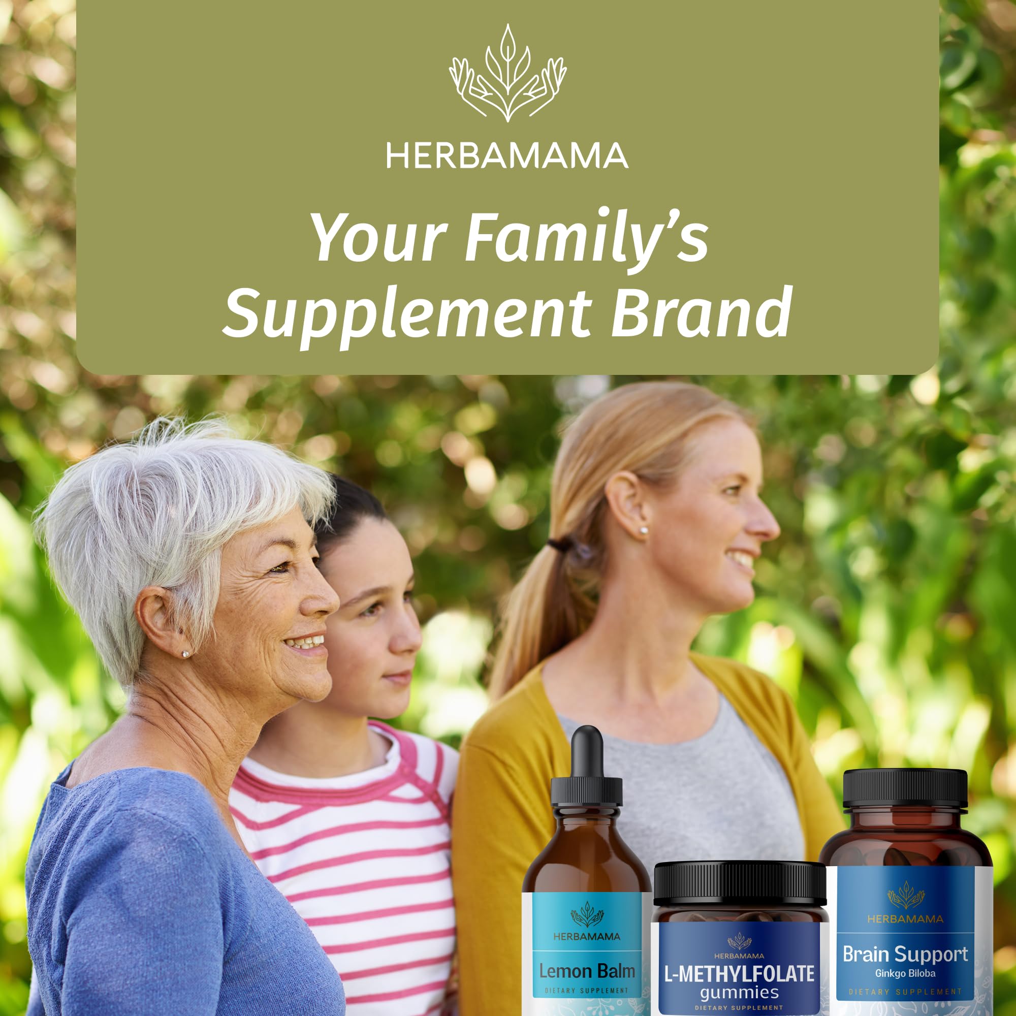 HERBAMAMA L-Methylfolate Gummies - 15mg 5-MTHF Calming Supplement for Adults - Vegan, Non-GMO Methylated Folate (Vitamin B9) for Brain Support - 60 Pectin-Based Blueberry-Flavored Chews