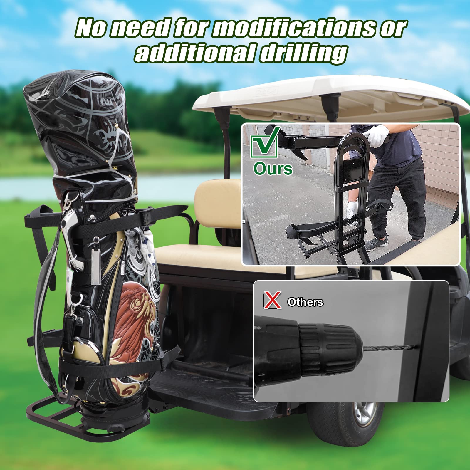 Roykaw Universal Golf Cart Rear Seat Bag Holder Compatible with EZGO/Club Car/Yamaha Golf Cart with Rear Seat Grab Bar, Upgrade 3rd Generation - Don't Occupy The Rear Seat/No Drilling Required
