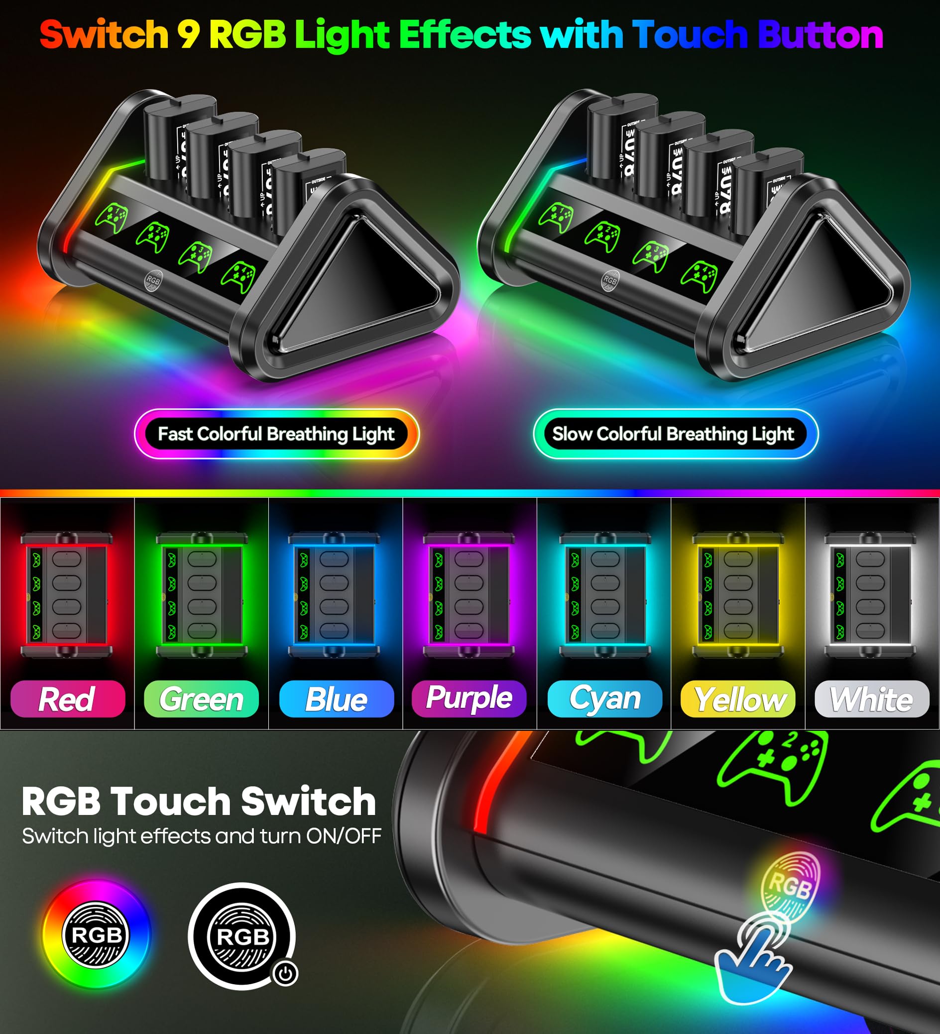 Rechargeable Battery for XboxOne/Xbox Series X|S, 4 x 3840mWh Batteries for Xbox, Xbox Series Controller Battery with Charger for XboxOne S|X /Elite