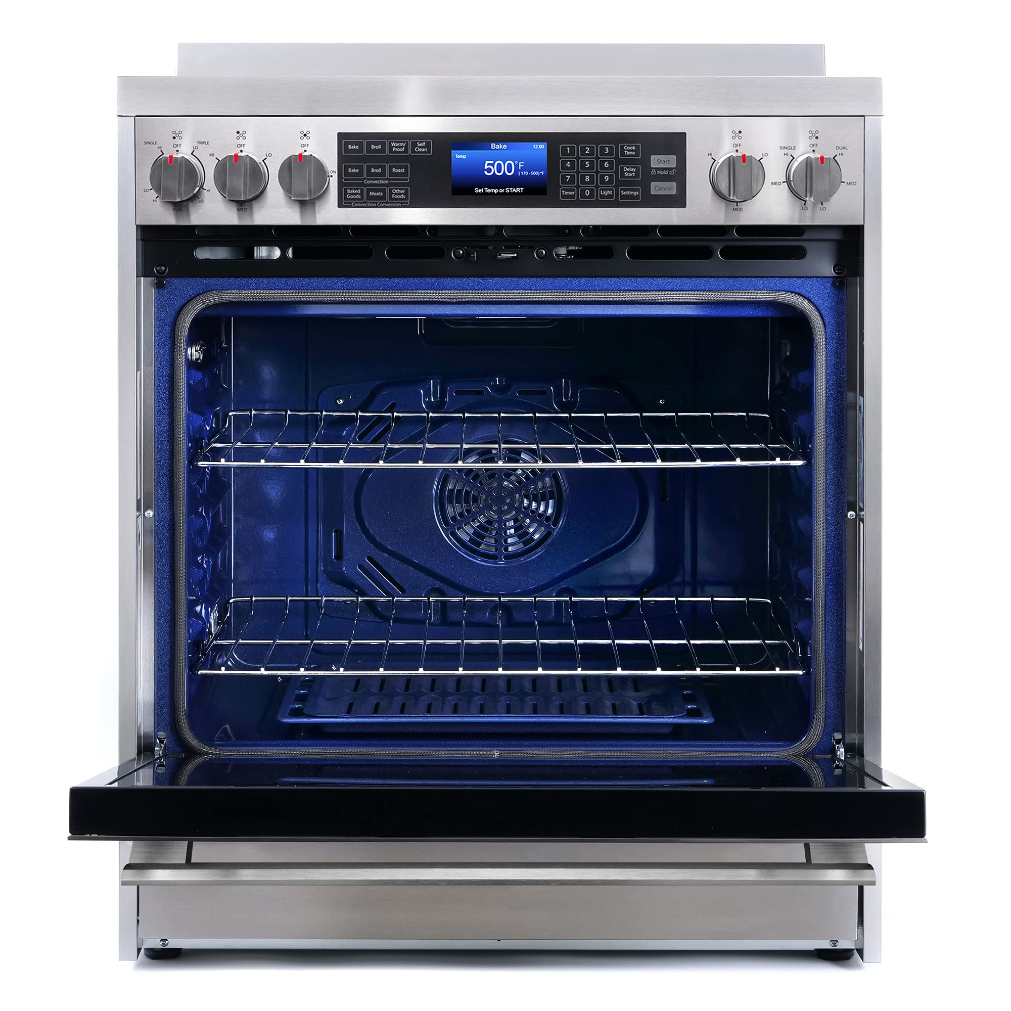 COSMO COS-305AERC 30 in. Vista Collection 5 cu. ft. Electric Ceramic Glass Range, 5 Burner Elements, Convection Oven, Stainless Steel