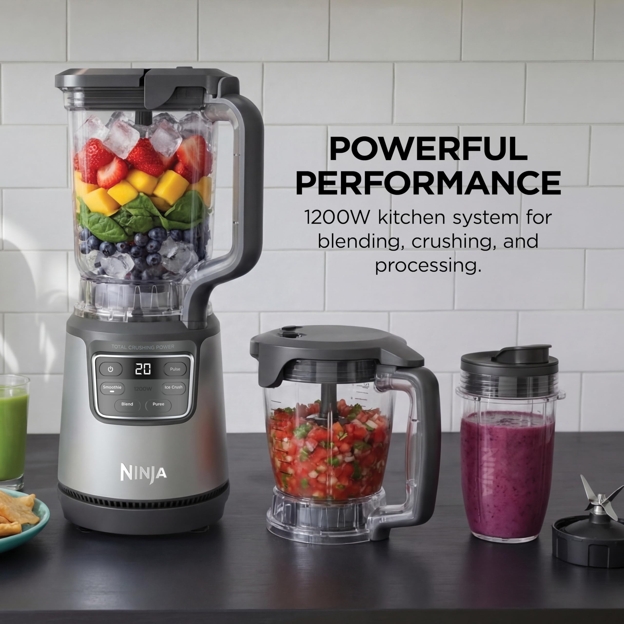 Ninja BlendPro Kitchen System | 72 oz* Full-Size Blender, 5-Cup Food Processor & 18 oz To-Go Cup | Total Crushing Tech, Presets for Smoothies, Ice Crush, Purees & Extracts | 1200 Watt | Beige | BO402