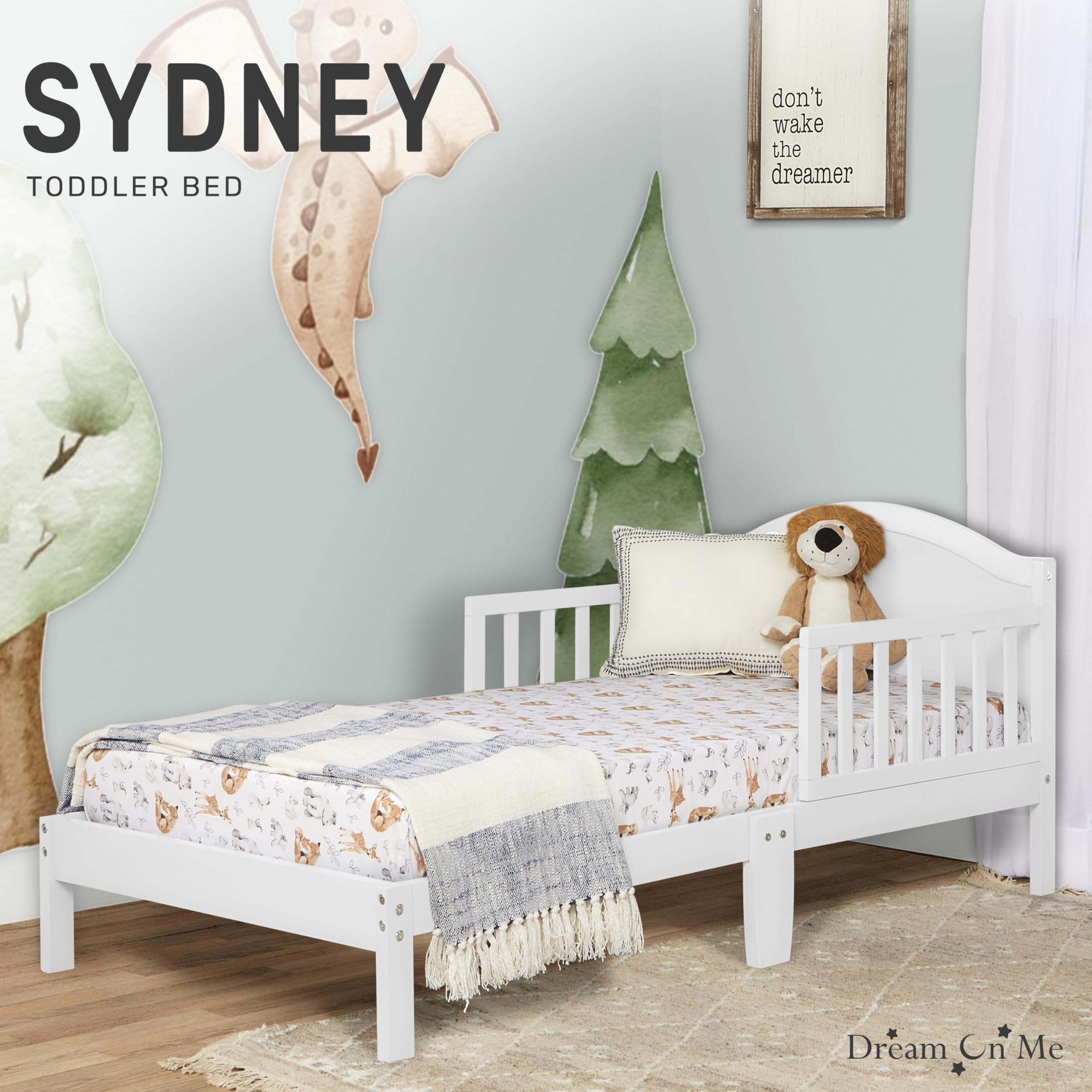 Dream On Me Sydney Toddler Bed in White, Greenguard Gold Certified, JPMA Certified, Low To Floor Design, Non-Toxic Finish, Safety Rails, Made Of Pinewood