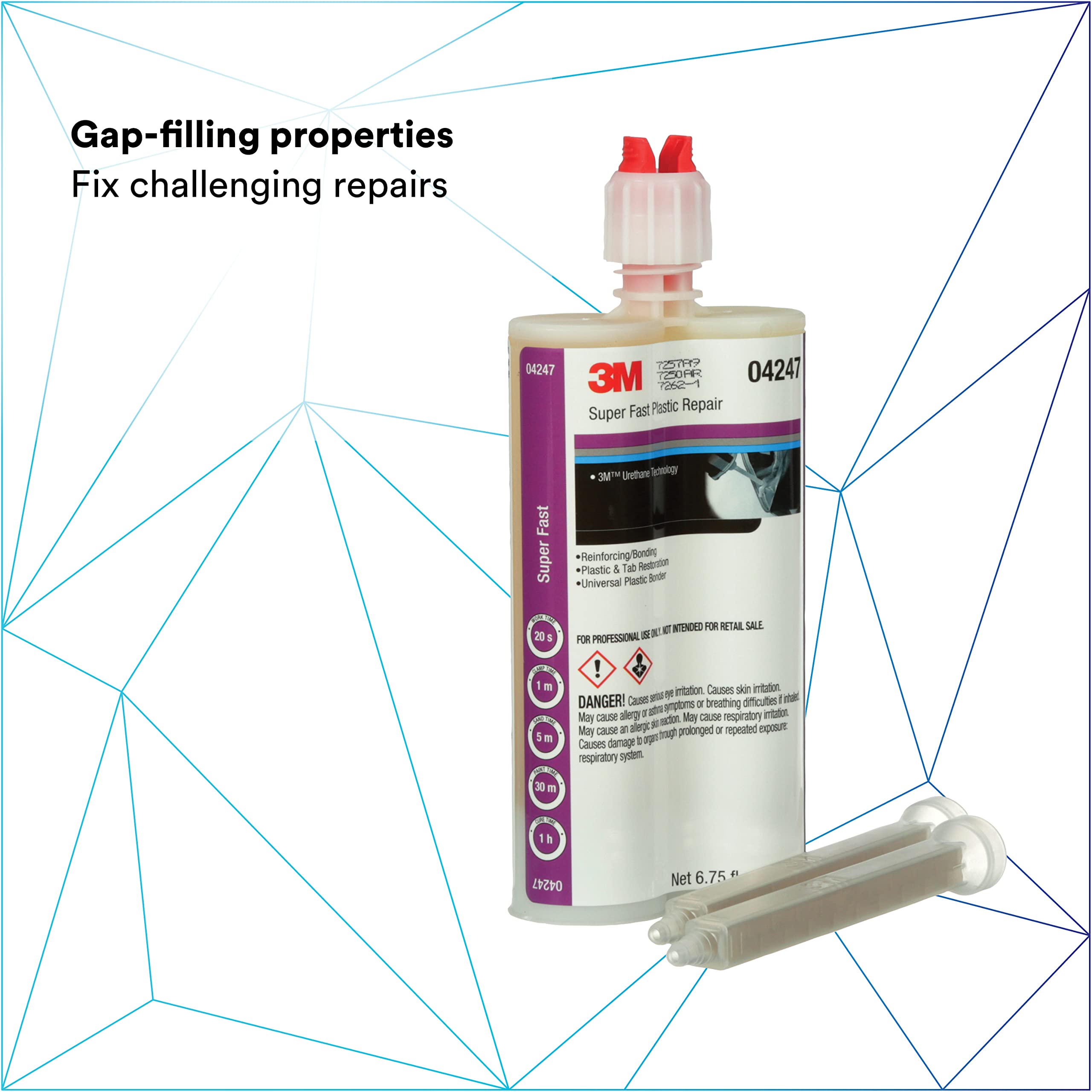 3M Super Fast Plastic Repair, 04247, Tranlucent Color, Ready-To-Use, Two-Part Epoxy Finishing Adhesive, 200 mL/6.75 fl oz Cartridge