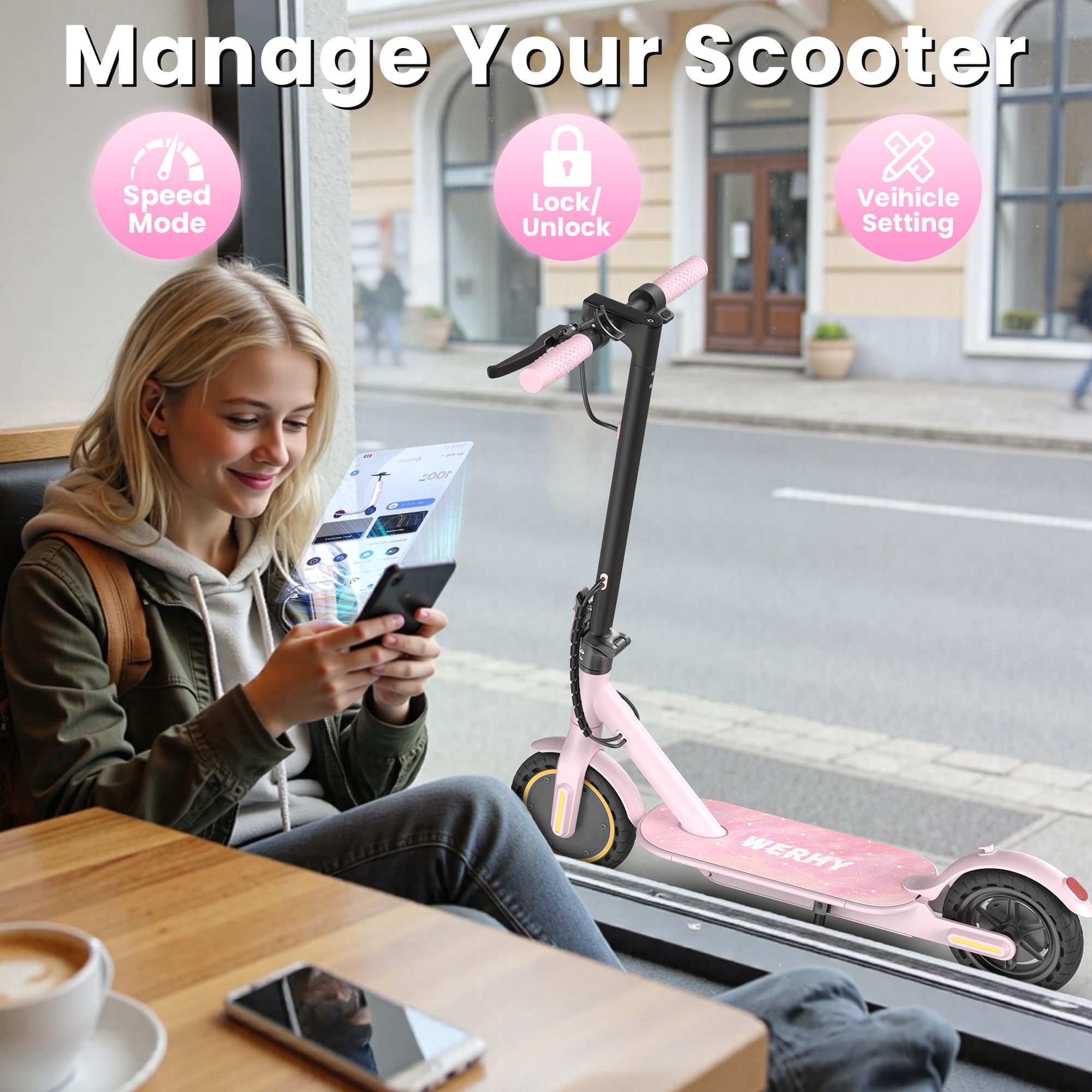 WERHY Foldable Electric Scooter, 350W Motor, Max 12Miles Long Range, 19 MPH Max Speed, 8.5" Solid Tire, Lightweight Foldable E-Scooter with Dual Braking, Digital Display, Cruise Control