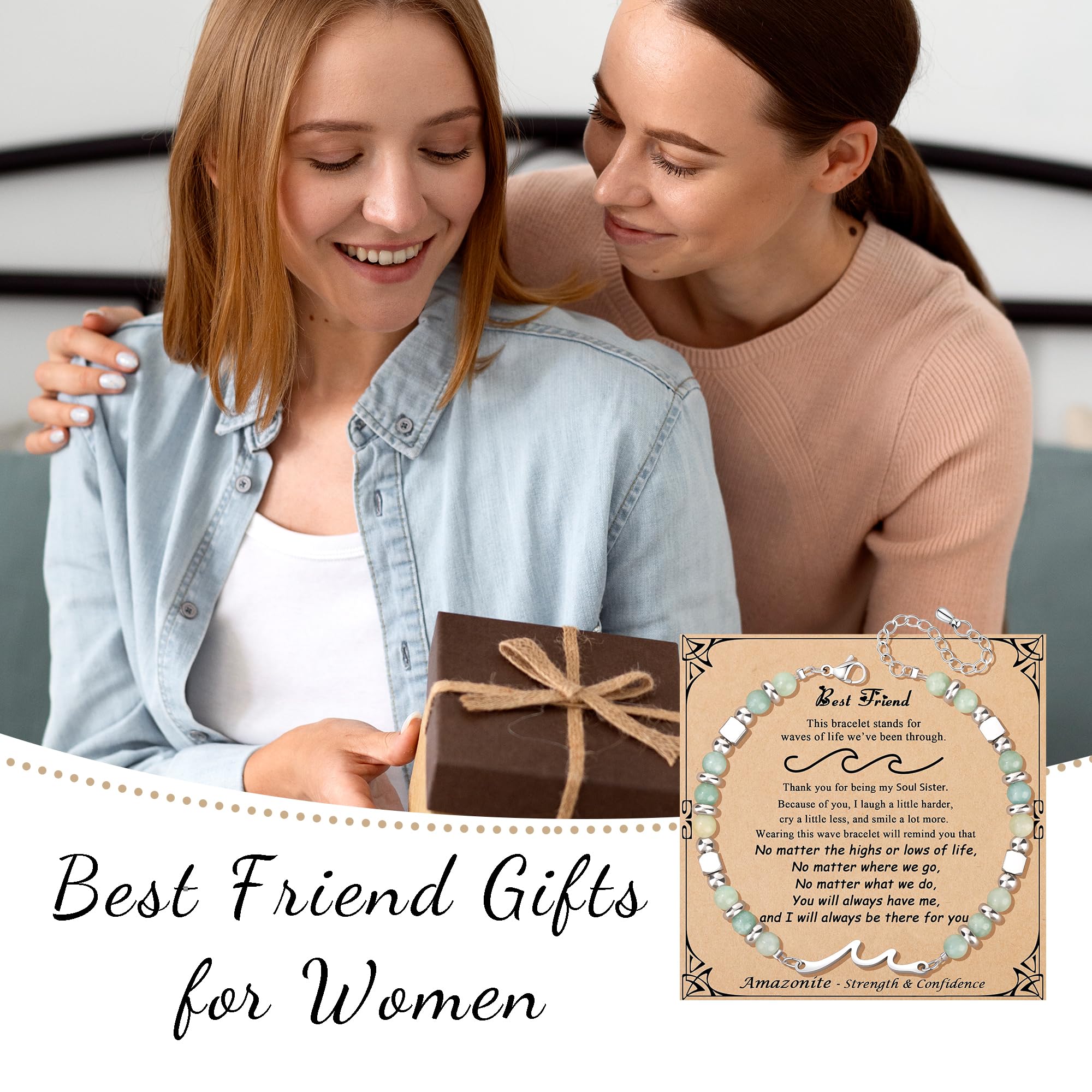 JoycuFF Best Friend Birthday Gifts for Women, Mothers Day Friendship Bestie Gifts for Women, Christmas Valentines Day Ideas Present Amazonite Wave Bracelet