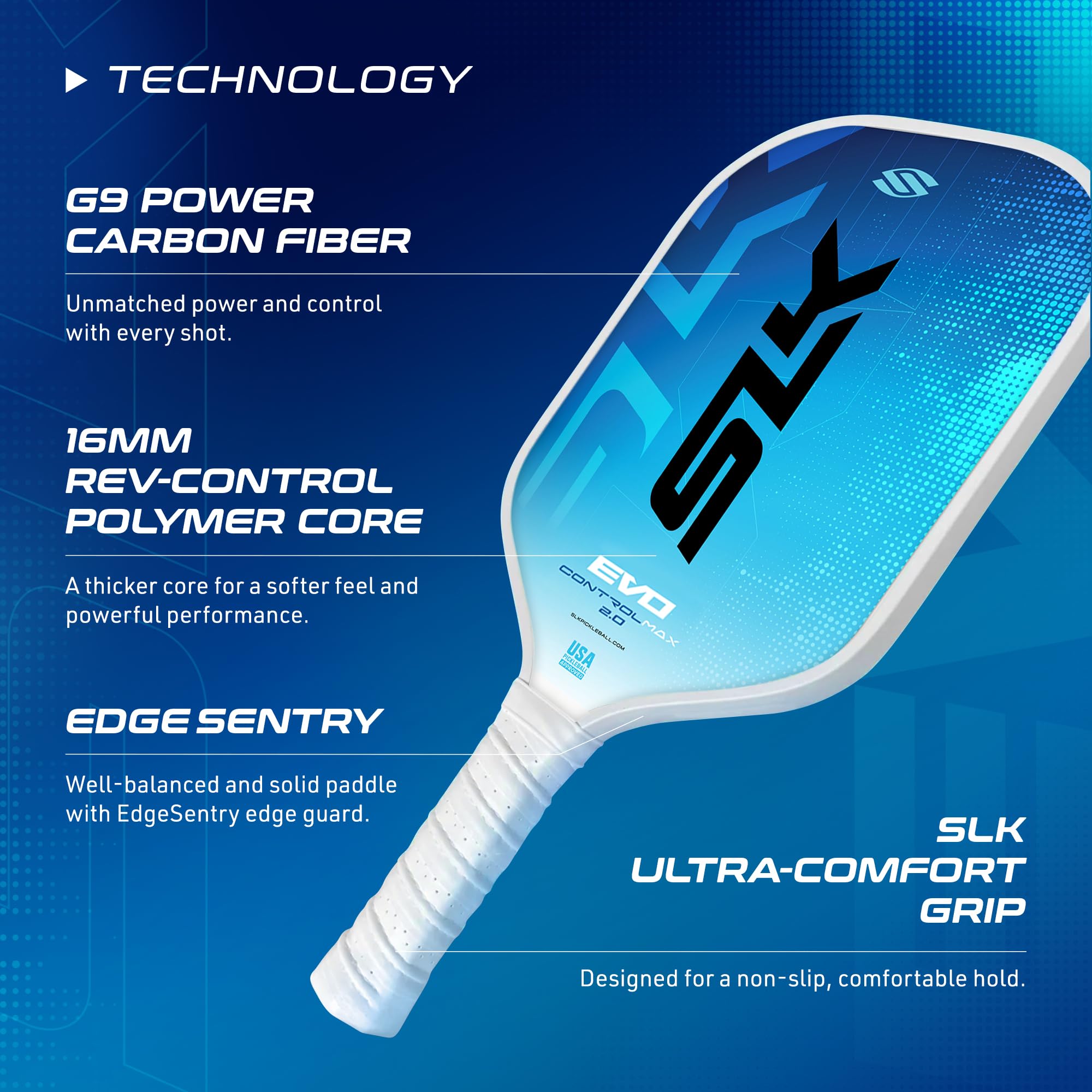 2024 Pickleball Paddle from SLK by Selkirk | Evo Power, Hybrid & Control Paddles | Fiberglass Pickleball Paddle | Carbon Fiber Pickleball Paddle with SpinFlex Surface