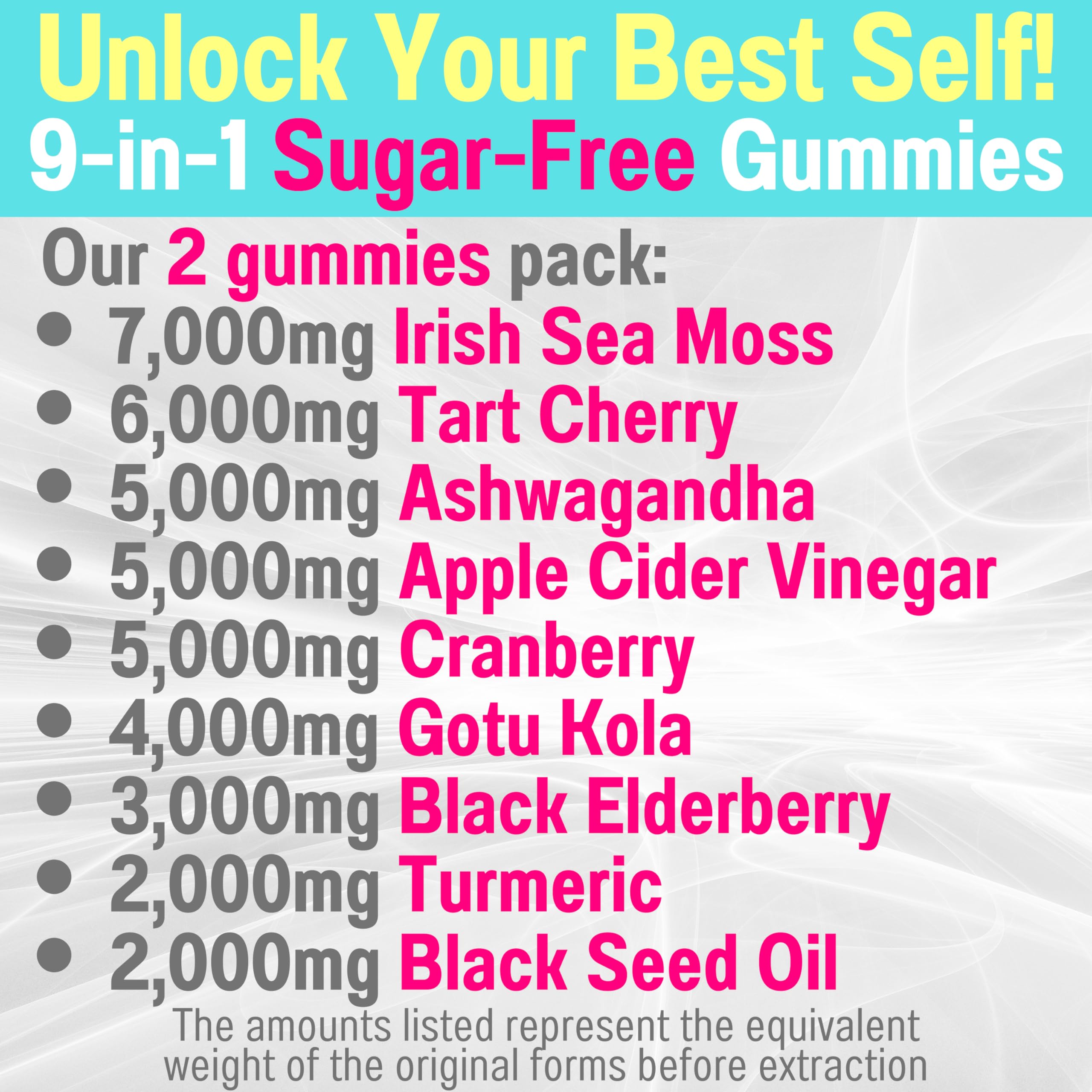 Gotu Kola Black Seed Oil Apple Cider Vinegar Irish Seamoss Cranberry Ashwagandha Tart Cherry Turmeric Curcumin Elderberry Gummies | Sea Moss Elder Berry ACV Supplement Pills Capsules Supplements