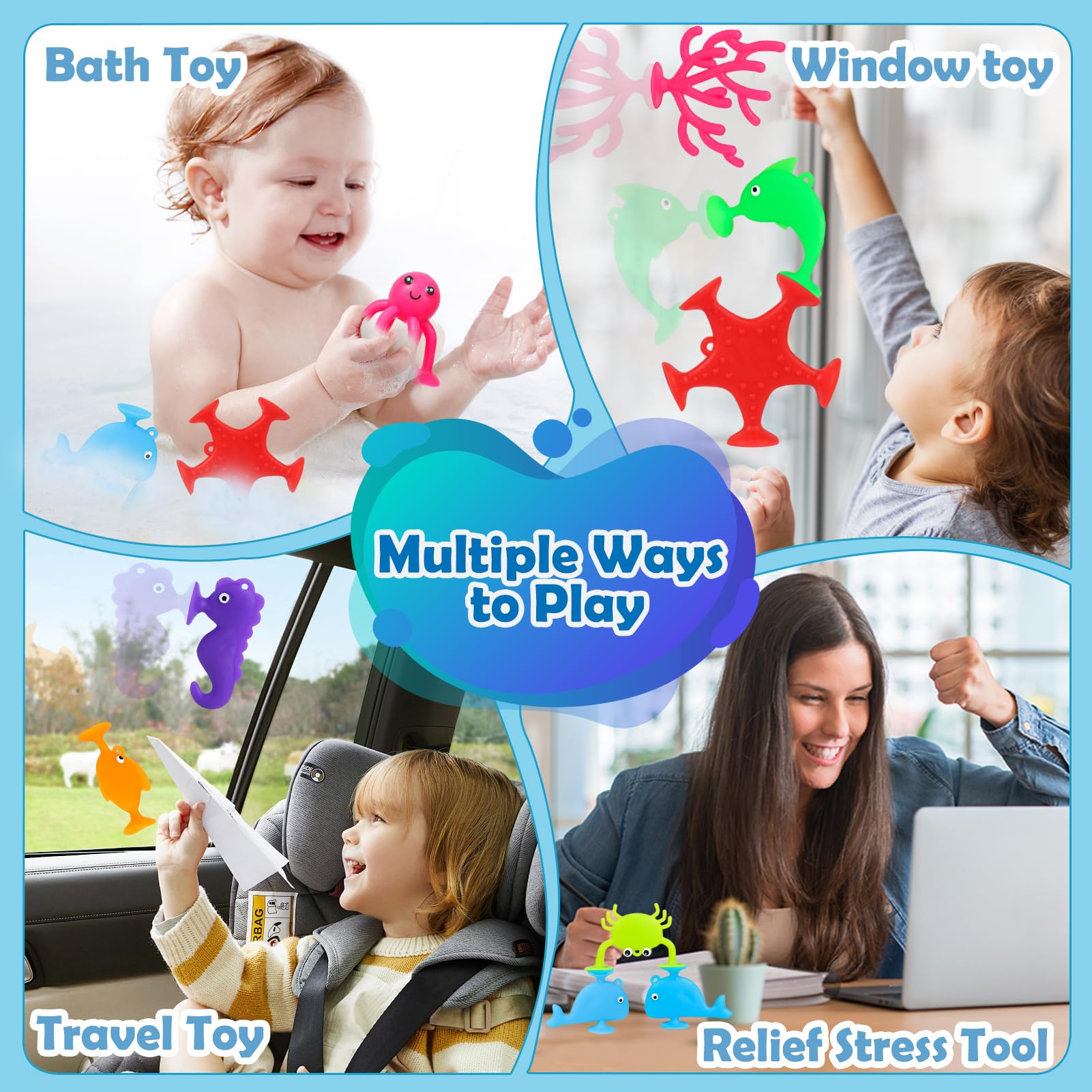 Baby Suction Cup Toys, 18 PCS Silicone Ocean Animals Suckers, Bath Toys for Kids Ages 4-8, Sensory Window Travel Easter Stuffers Toys for Toddlers Boys Girls 3 4 5 6 Year Old