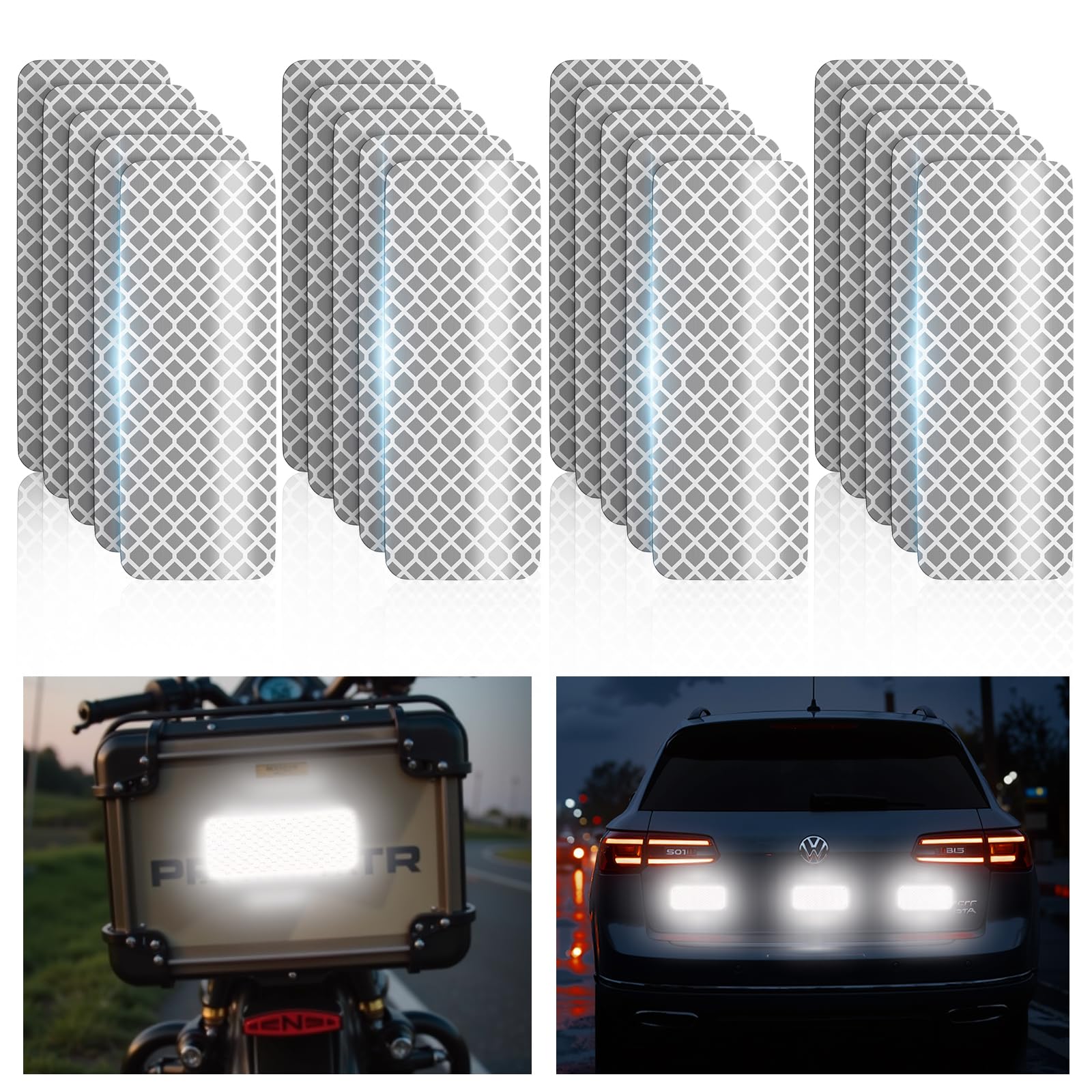 PHIXBEAR 20 Pcs Super Reflection Reflective Stickers Made of 3M DG3, Safety Reflective Tape for Car Bike Mailbox Helmet, White Reflective Tape Outdoor Waterproof 3.15" X 1.18"