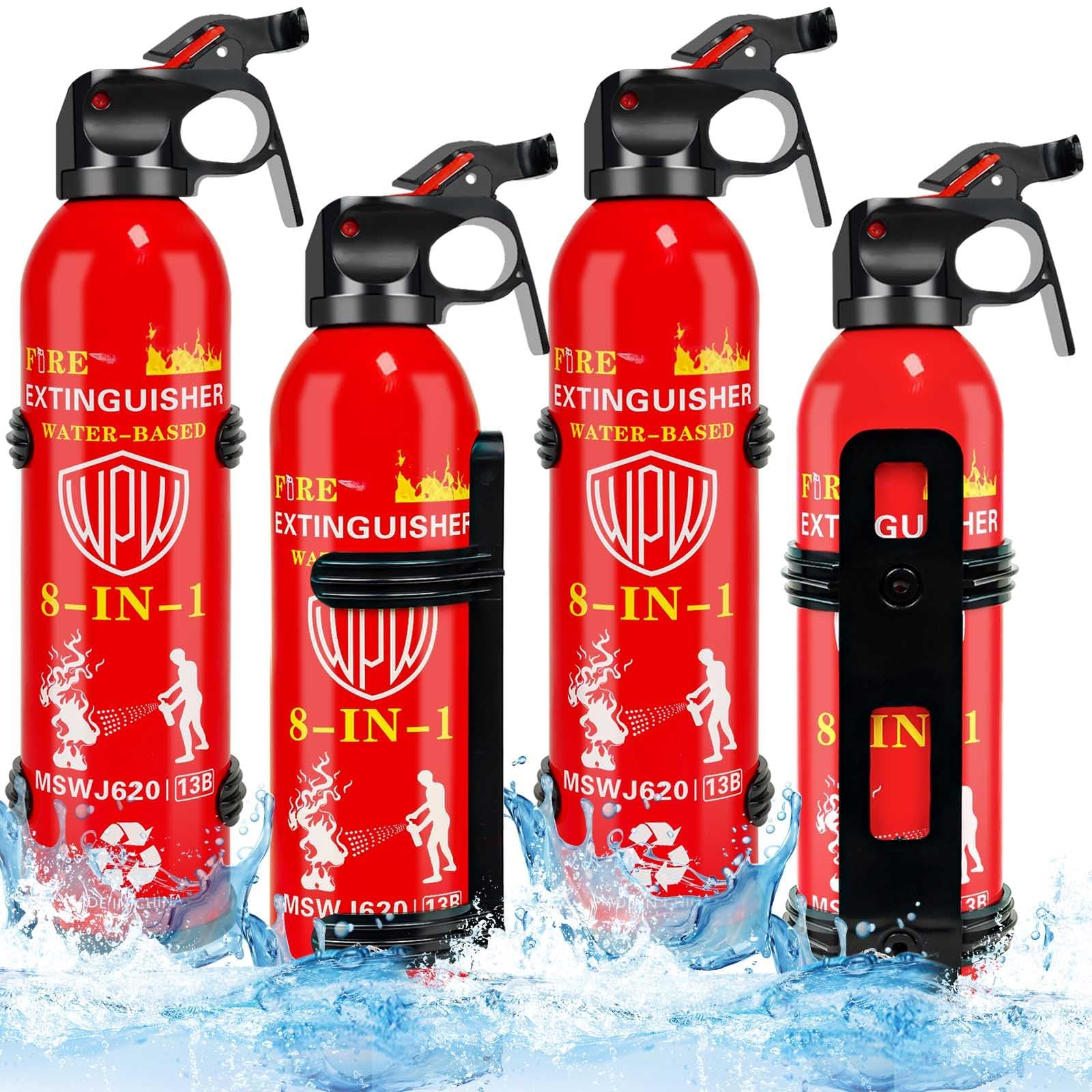 WPW Upgraded 8-in-1 Fire Extinguisher for Home with Wall Mount 620ml Portable Fire Extinguisher For Vehicle Car Boat House Kitchen Emergency Supplies, Water-Based Solution For A, B, C, K Fire (4 Pack)